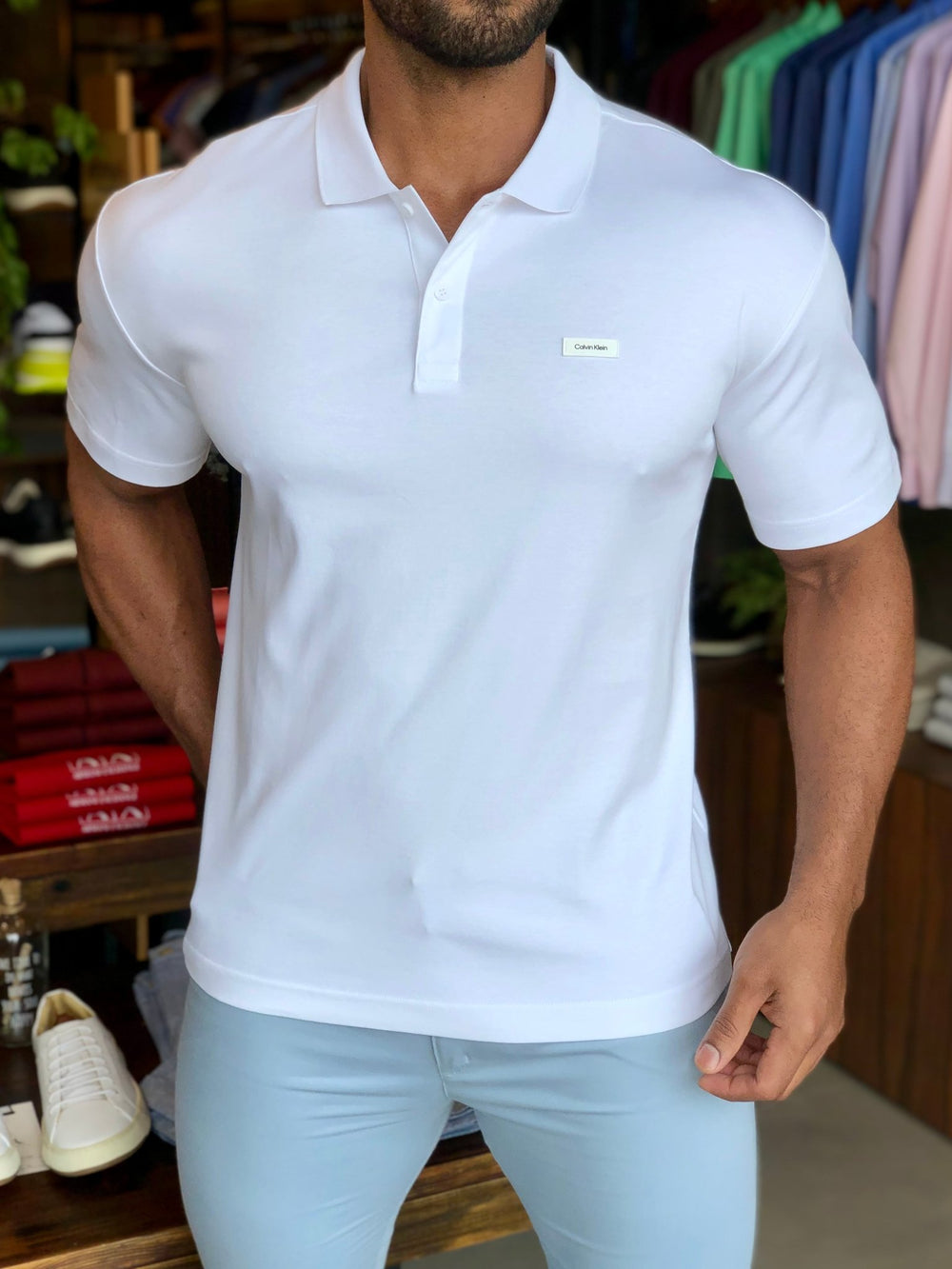 Polo Masculina Regular Calvin Klein Smooth Cotton Branco - Henri Store