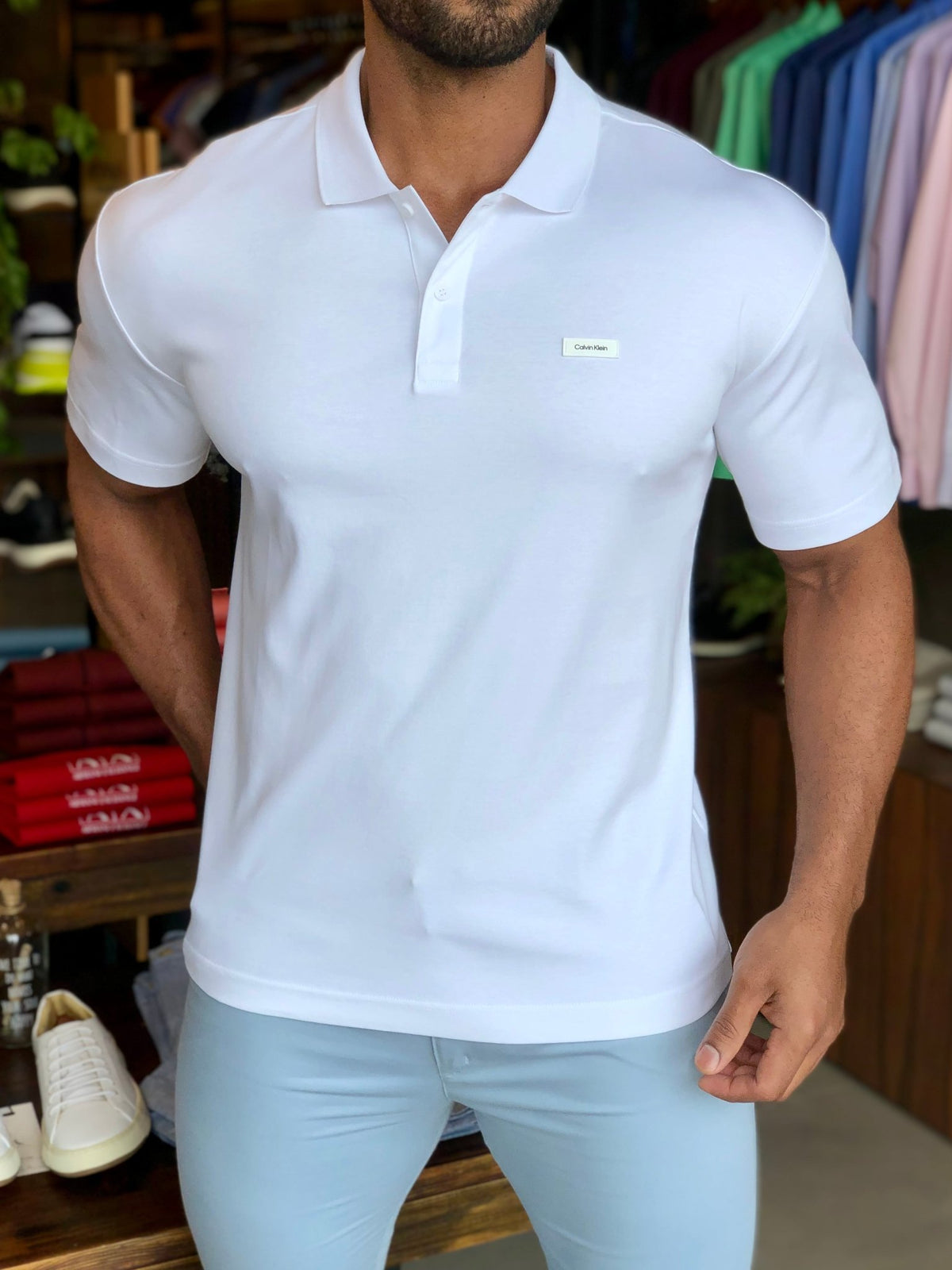 Polo Masculina Regular Calvin Klein Smooth Cotton Branco - Henri Store