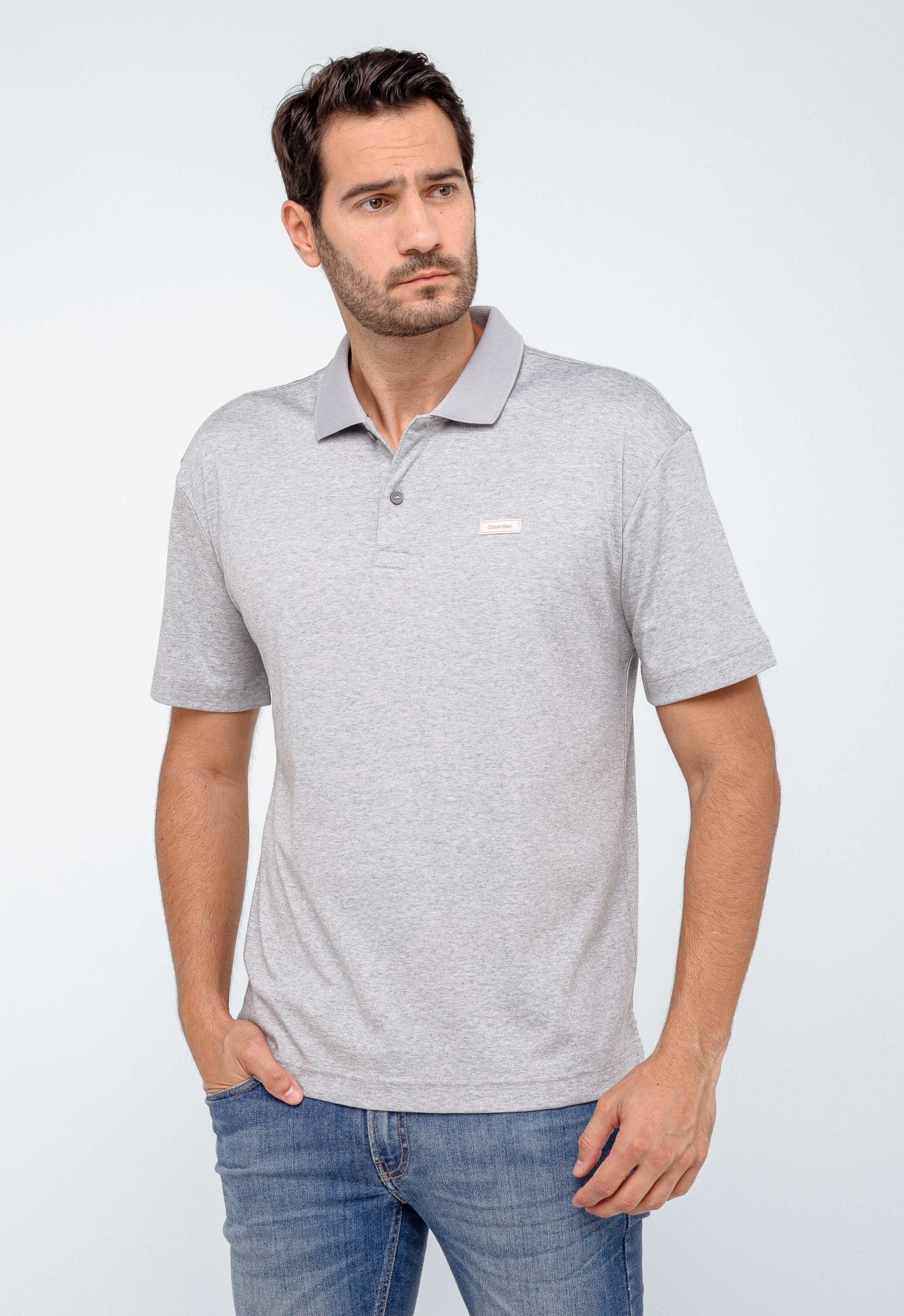 Polo Masculina Regular Calvin Klein Smooth Cotton Cinza Claro - Henri Store