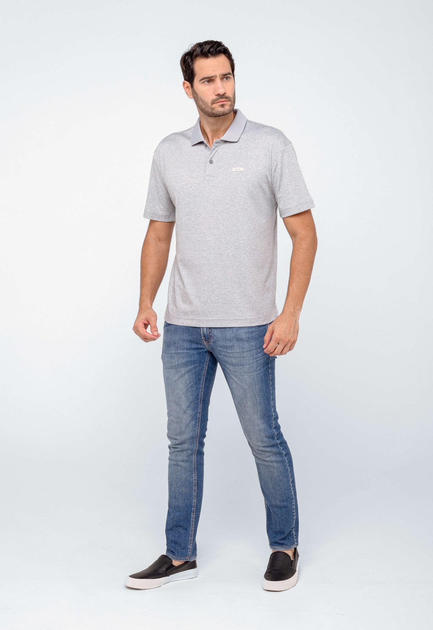 Polo Masculina Regular Calvin Klein Smooth Cotton Cinza Claro - Henri Store
