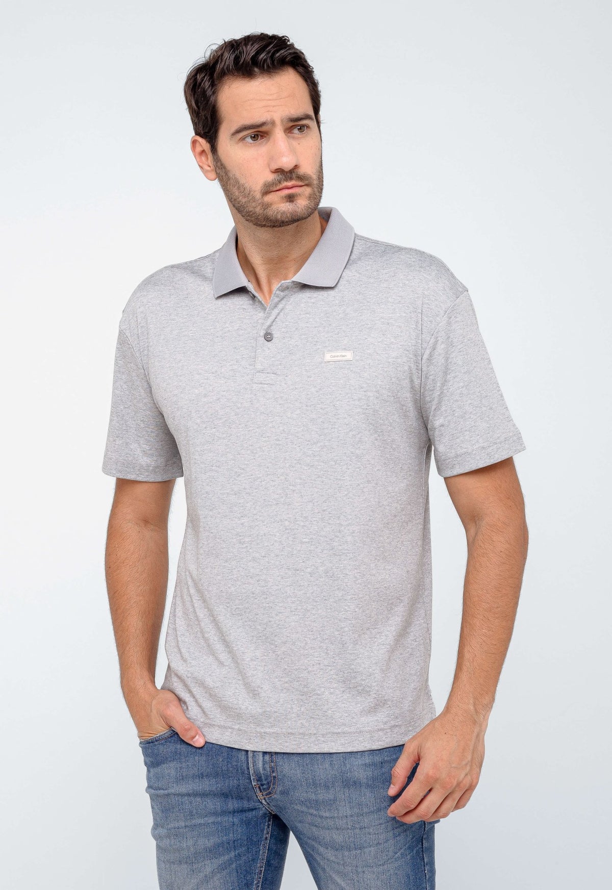 Polo Masculina Regular Calvin Klein Smooth Cotton Cinza Claro - Henri Store