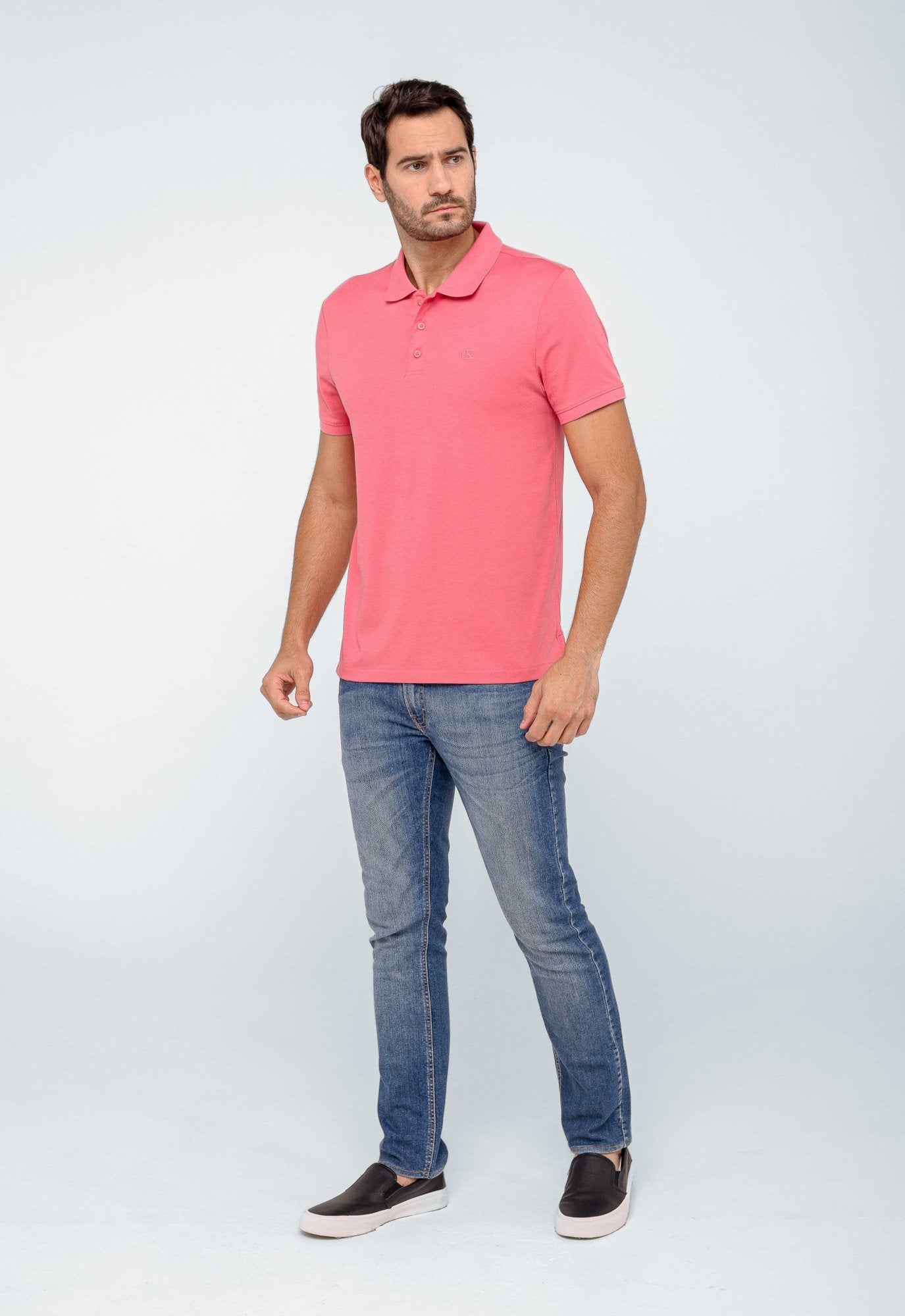 Polo Masculina Regular Calvin Klein Smooth Cotton Rosa - Henri Store