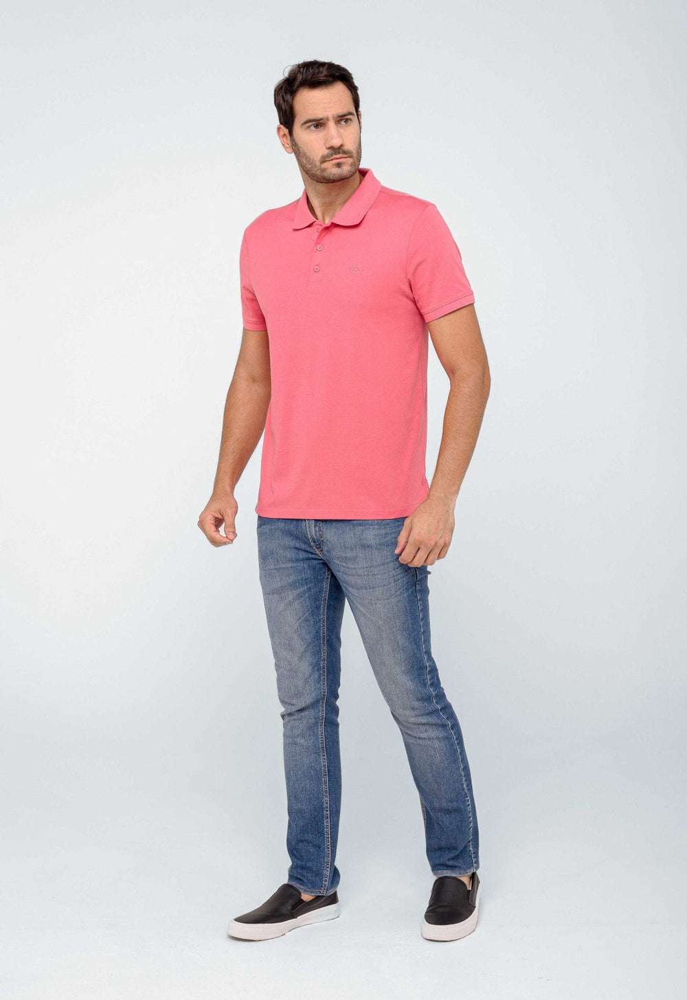 Polo Masculina Regular Calvin Klein Smooth Cotton Rosa - Henri Store