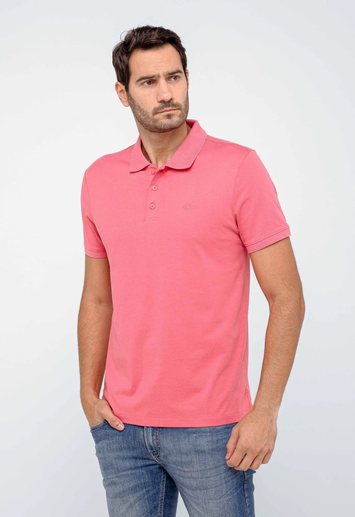 Polo Masculina Regular Calvin Klein Smooth Cotton Rosa - Henri Store