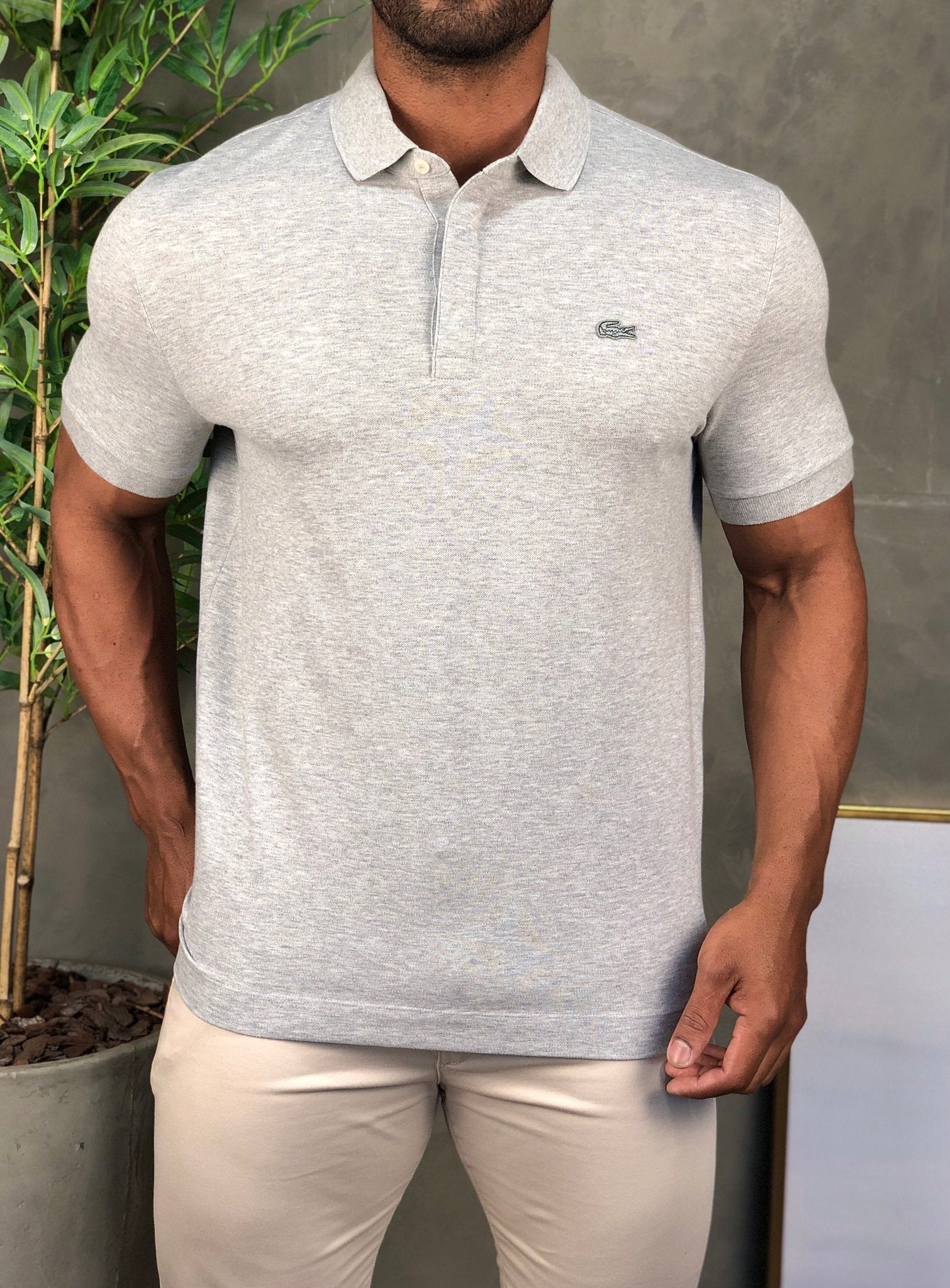 Polo Masculina Regular Fit Lacoste Paris Cinza Claro - Henri Store