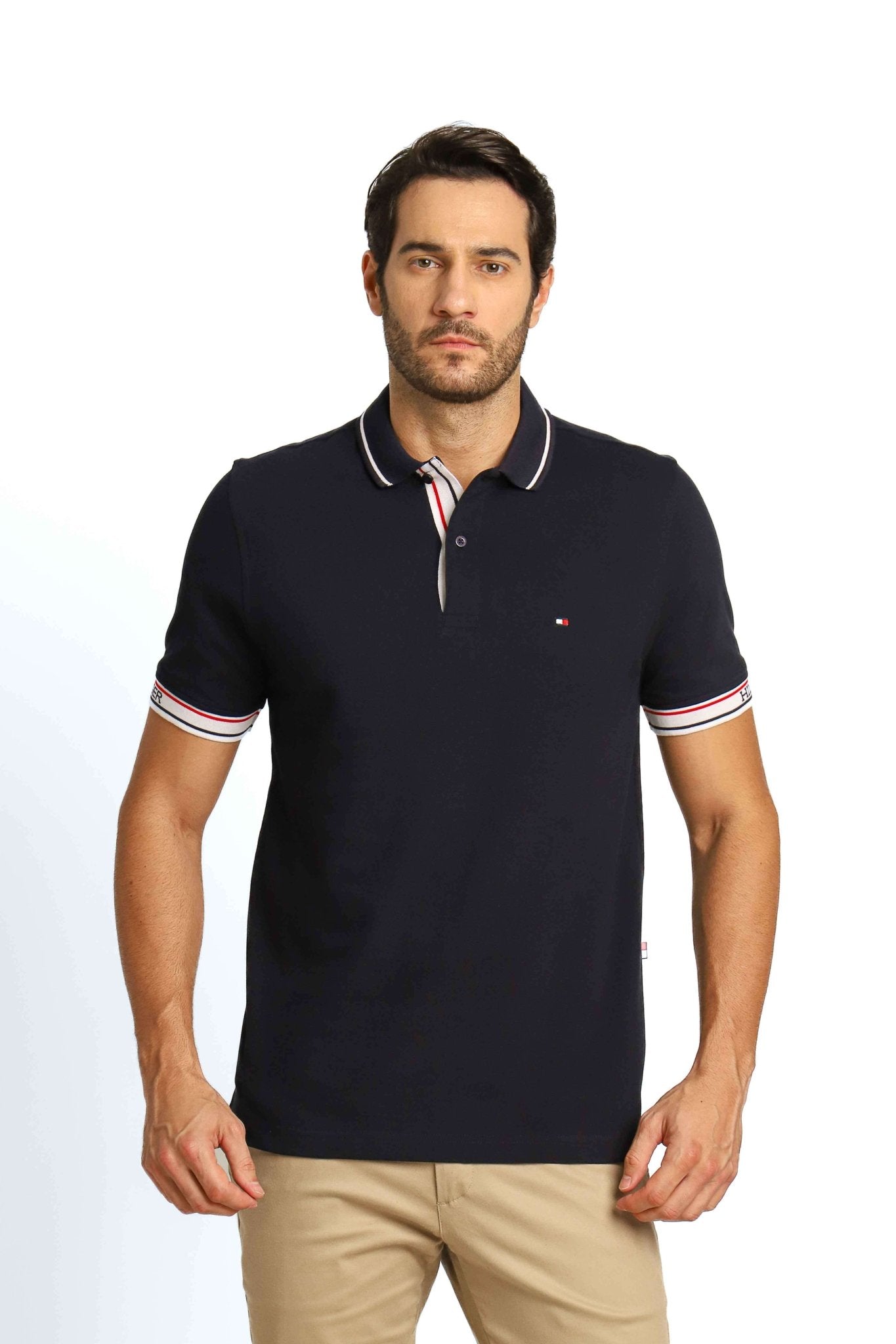Polo Masculina Regular Fit Tommy Hilfiger com Logo no Punho Marinho - Henri Store