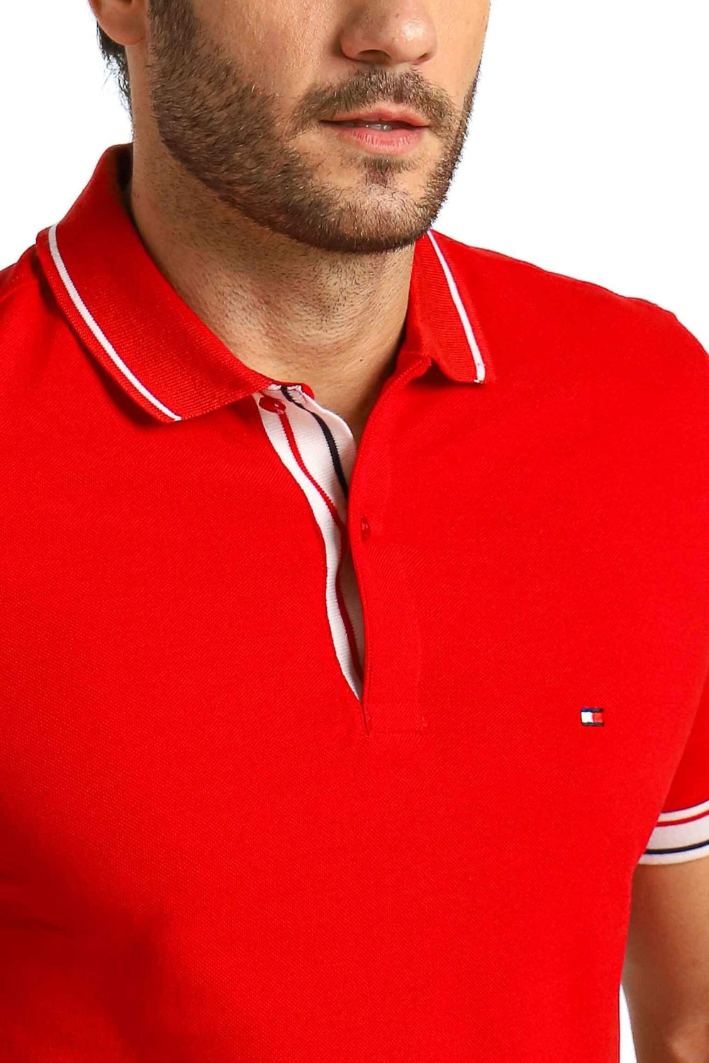 Polo Masculina Regular Fit Tommy Hilfiger com Logo no Punho Vermelho - Henri Store