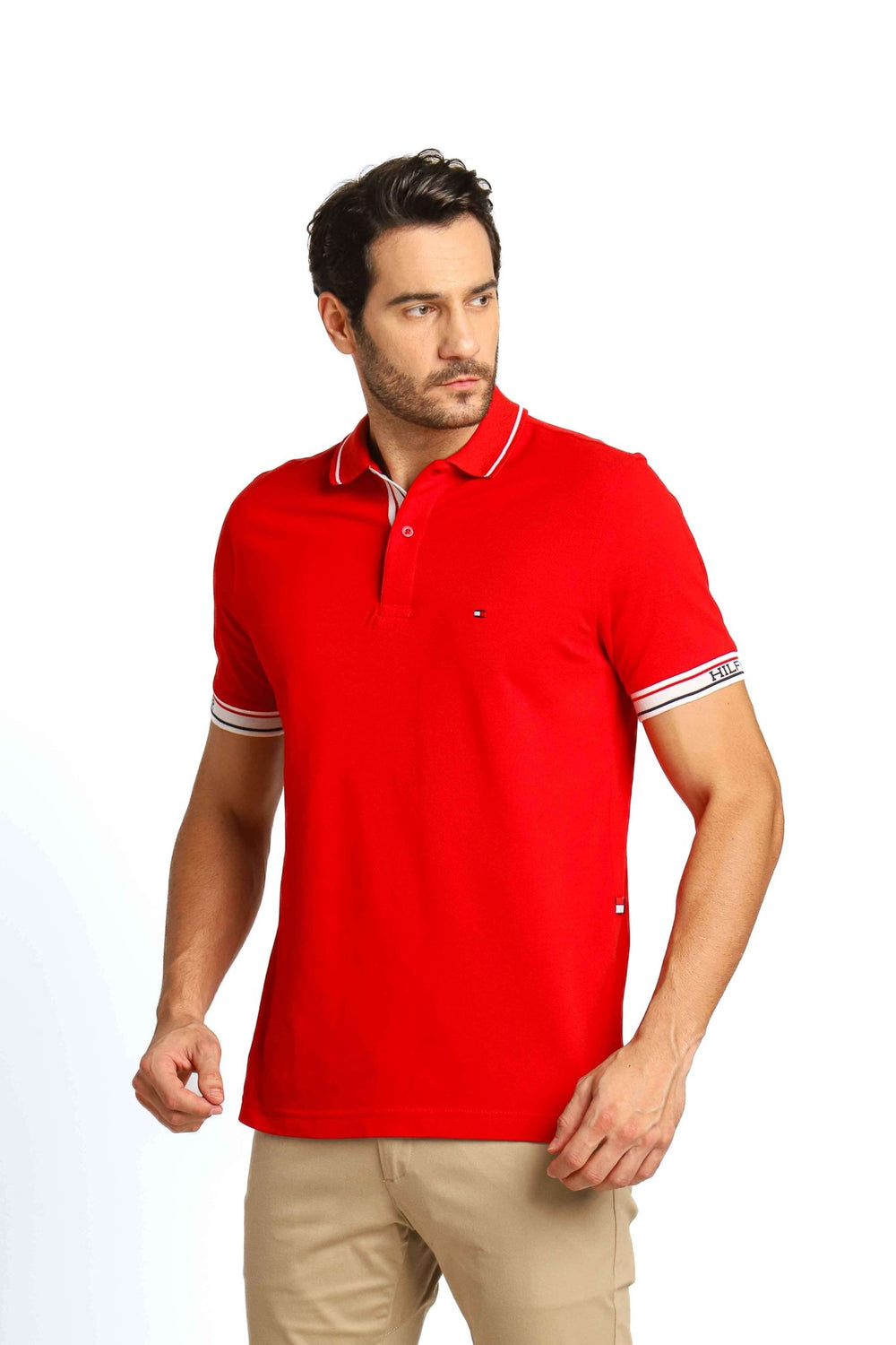 Polo Masculina Regular Fit Tommy Hilfiger com Logo no Punho Vermelho - Henri Store