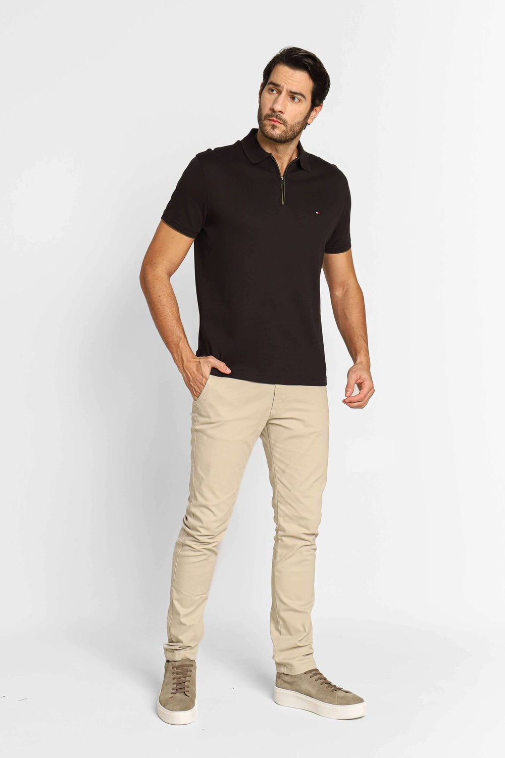 Polo Masculina Regular Fit Tommy Hilfiger Modal Zip Preto - Henri Store