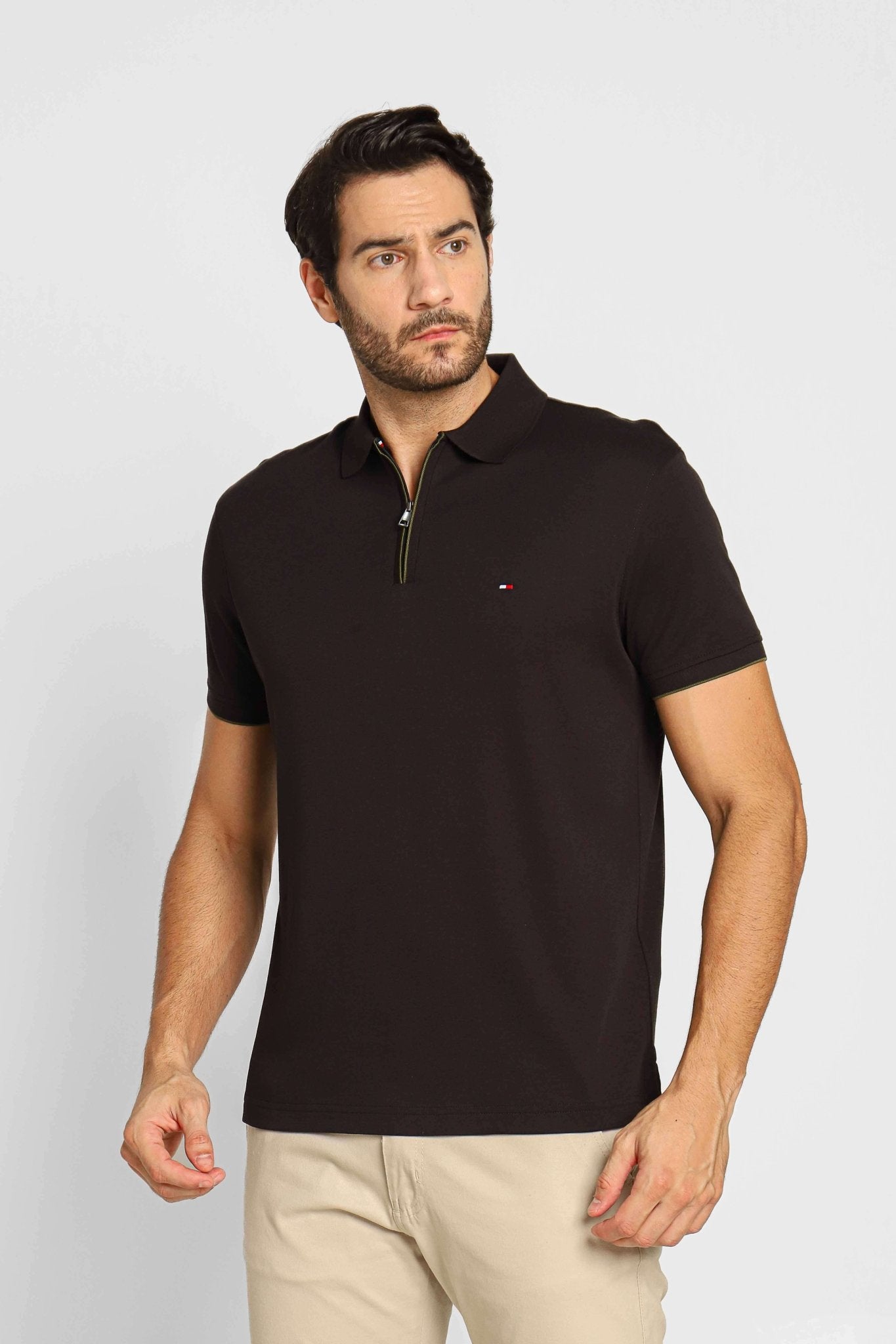 Polo Masculina Regular Fit Tommy Hilfiger Modal Zip Preto - Henri Store