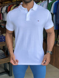 Polo Masculina Regular Fit Tommy Hilfiger Stripe Placement Branca - Henri Store