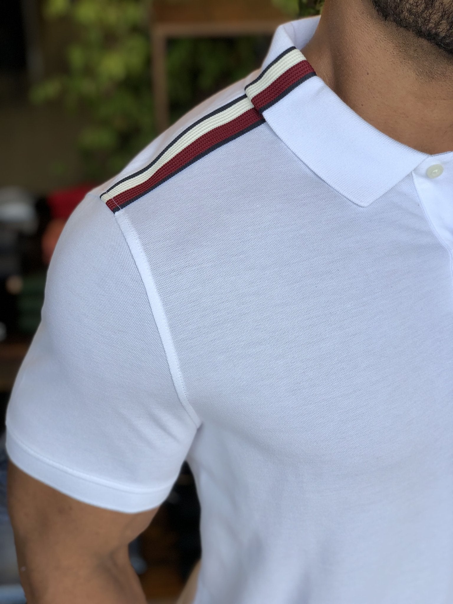Polo Masculina Regular Fit Tommy Hilfiger Stripe Placement Branca - Henri Store
