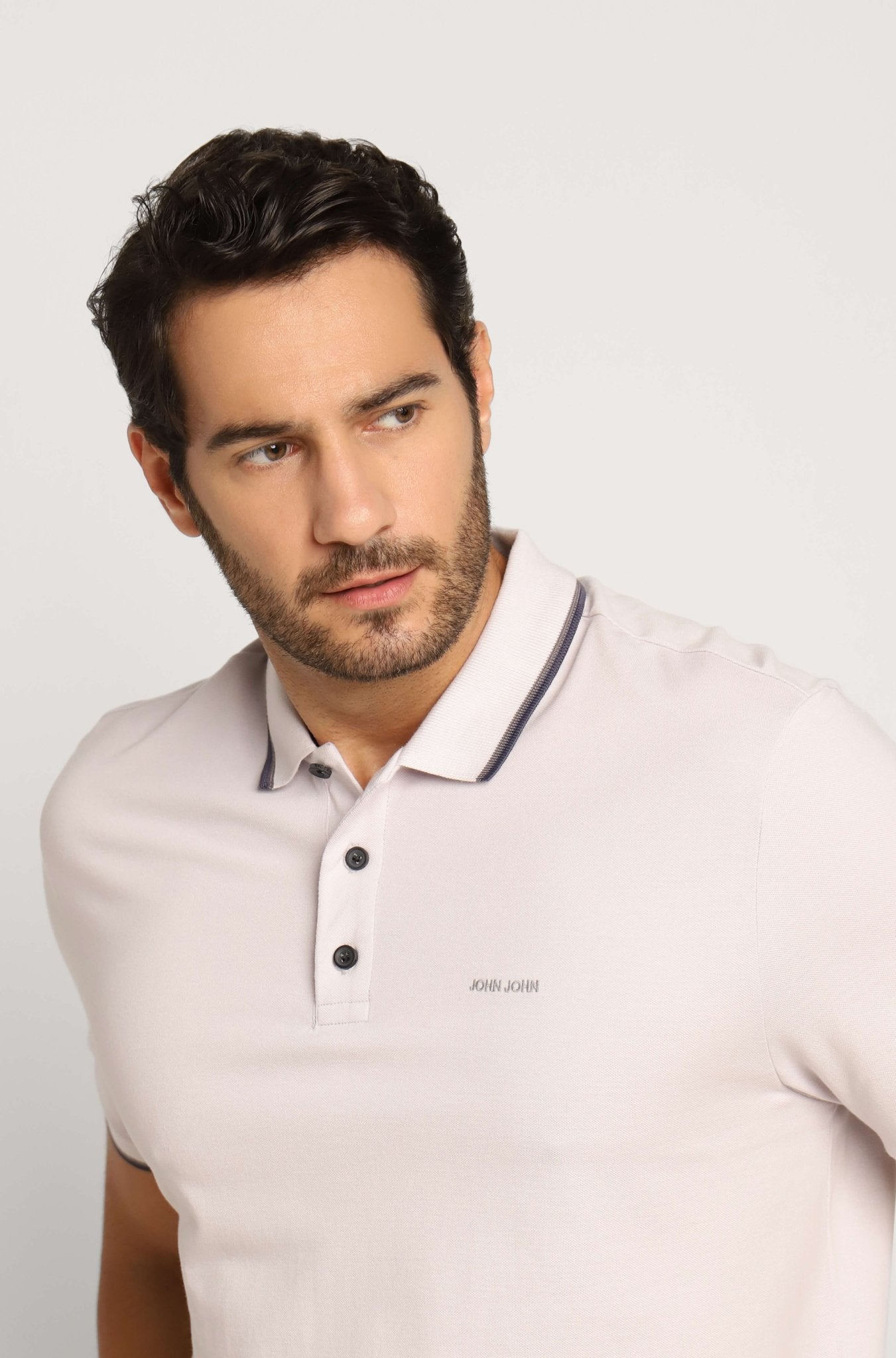 Polo Masculina Regular John John 2 Lines Cinza Claro - Henri Store