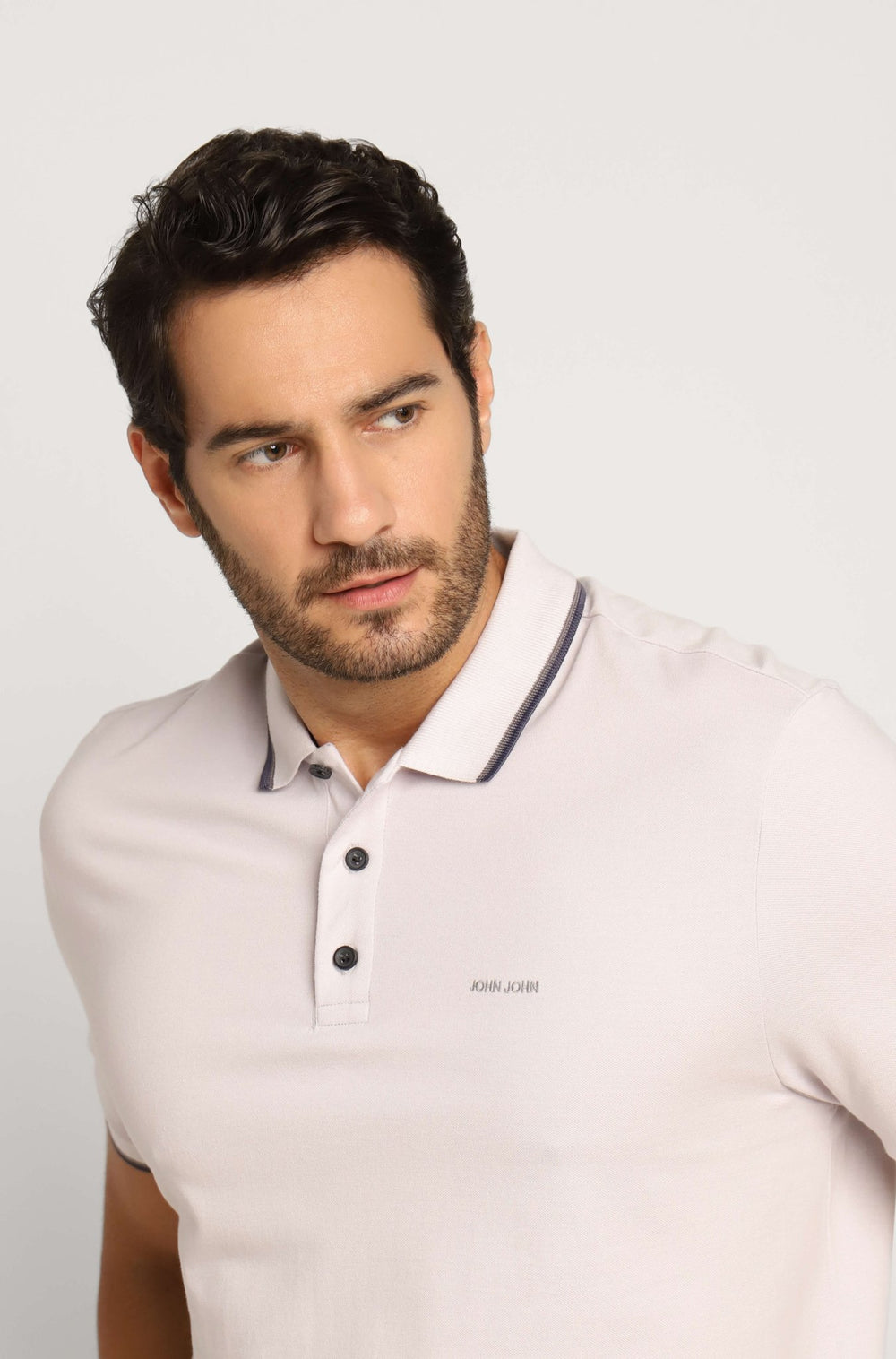 Polo Masculina Regular John John 2 Lines Cinza Claro - Henri Store