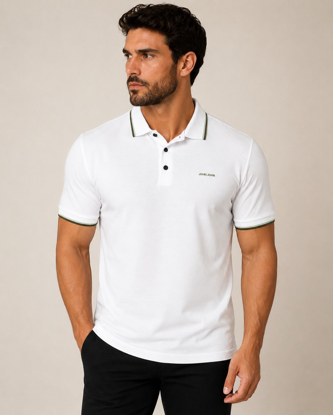 Polo Masculina Regular John John New 2 Lines Branca - Henri Store