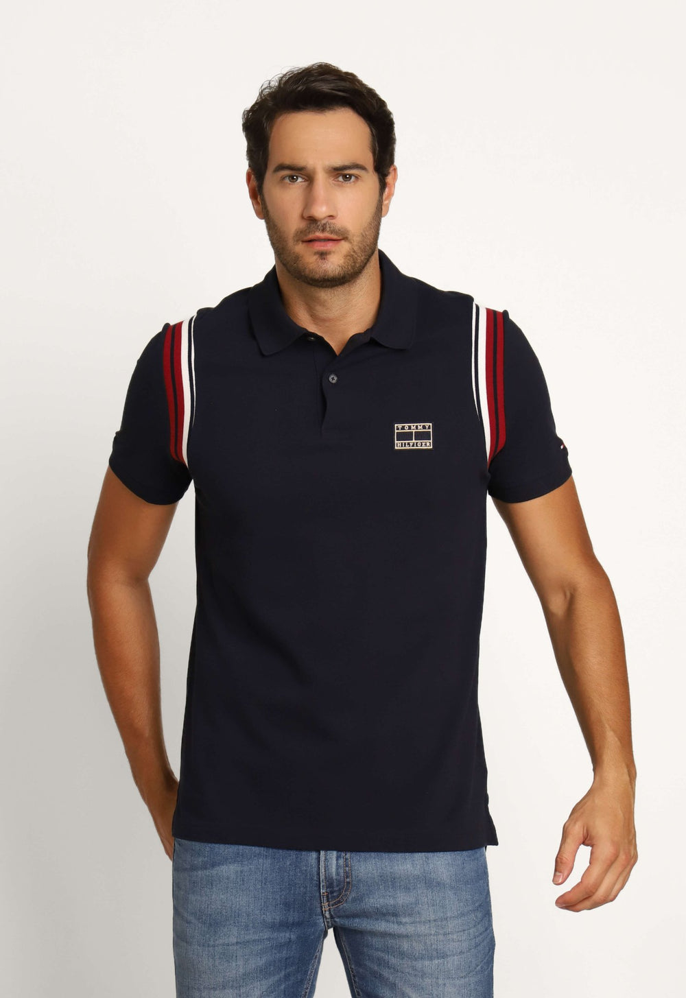 Polo Masculina Regular Tommy Hilfiger Shoulder Rib Detail Marinho - Henri Store
