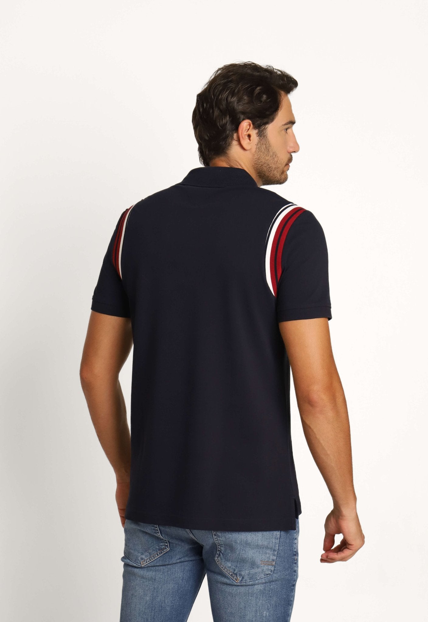 Polo Masculina Regular Tommy Hilfiger Shoulder Rib Detail Marinho - Henri Store