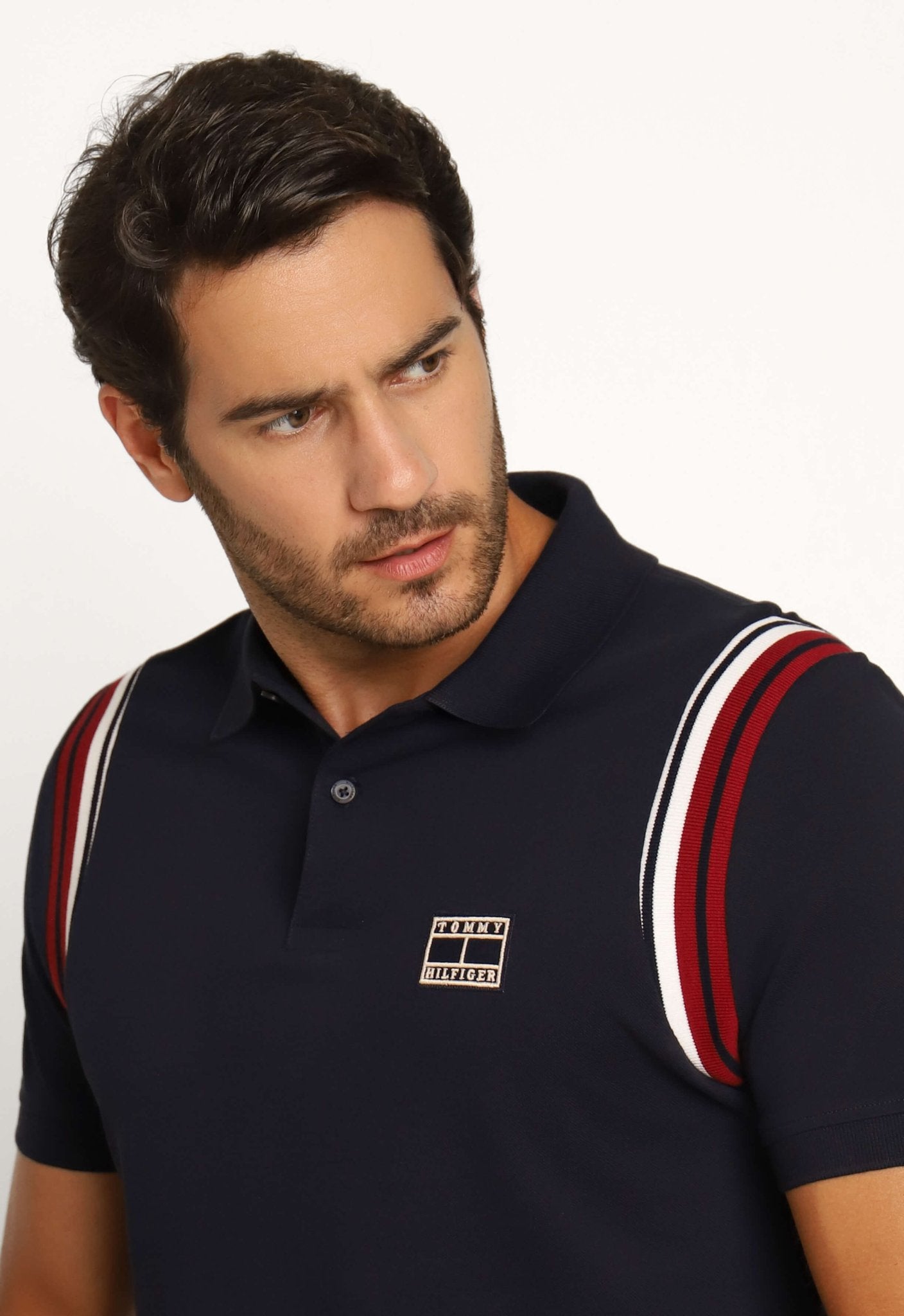 Polo Masculina Regular Tommy Hilfiger Shoulder Rib Detail Marinho - Henri Store