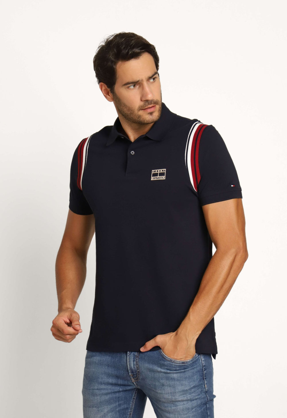 Polo Masculina Regular Tommy Hilfiger Shoulder Rib Detail Marinho - Henri Store
