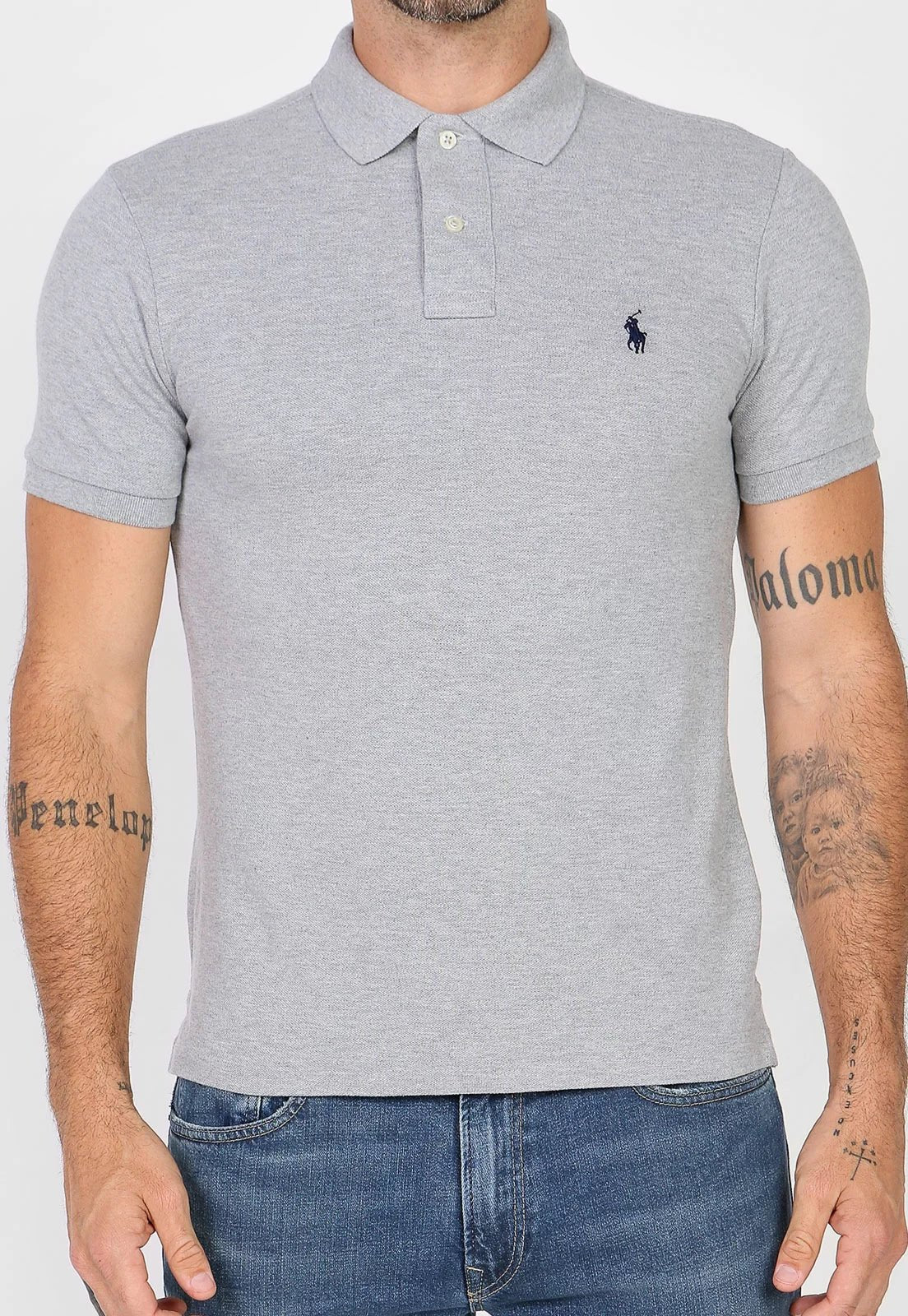 Polo Masculina RL Cinza Small Poney Marinho - Henri Store