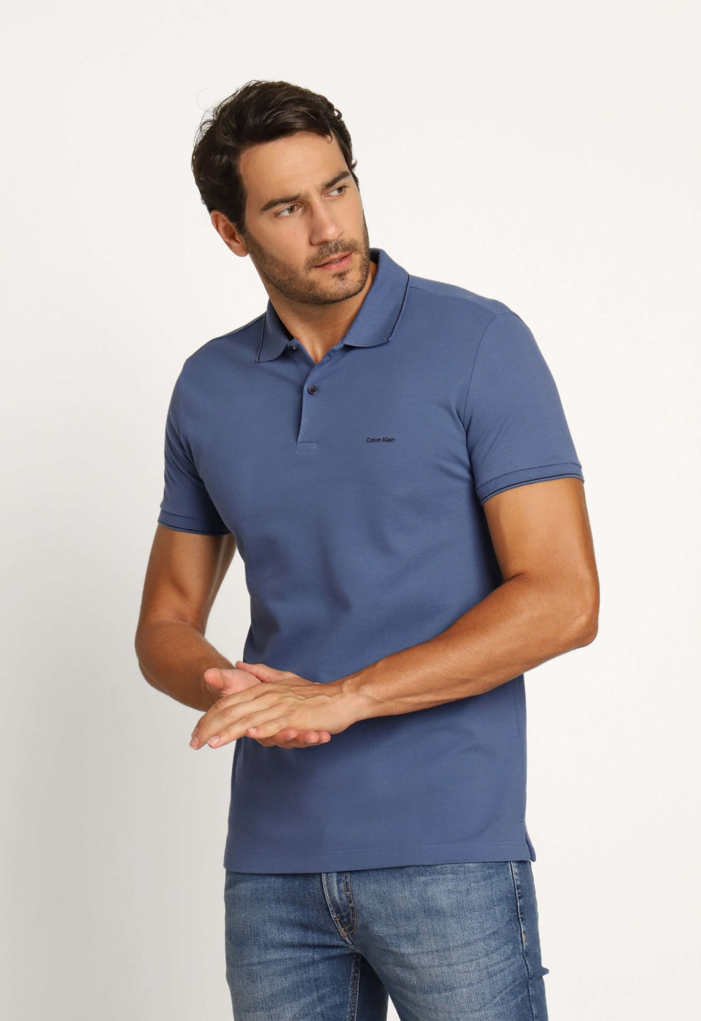 Polo Masculina Slim Fit Calvin Klein com Friso Azul - Henri Store