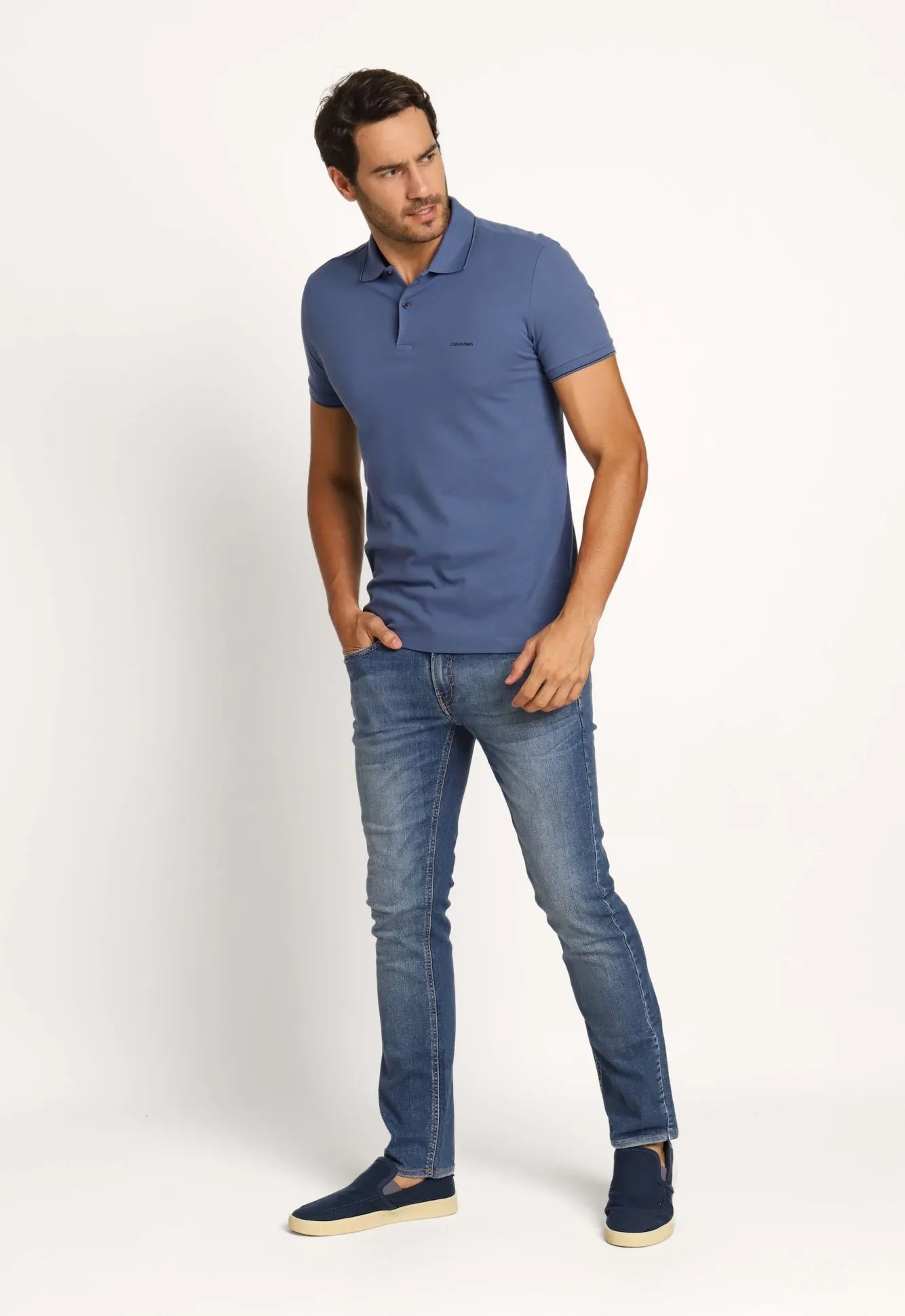 Polo Masculina Slim Fit Calvin Klein com Friso Azul - Henri Store