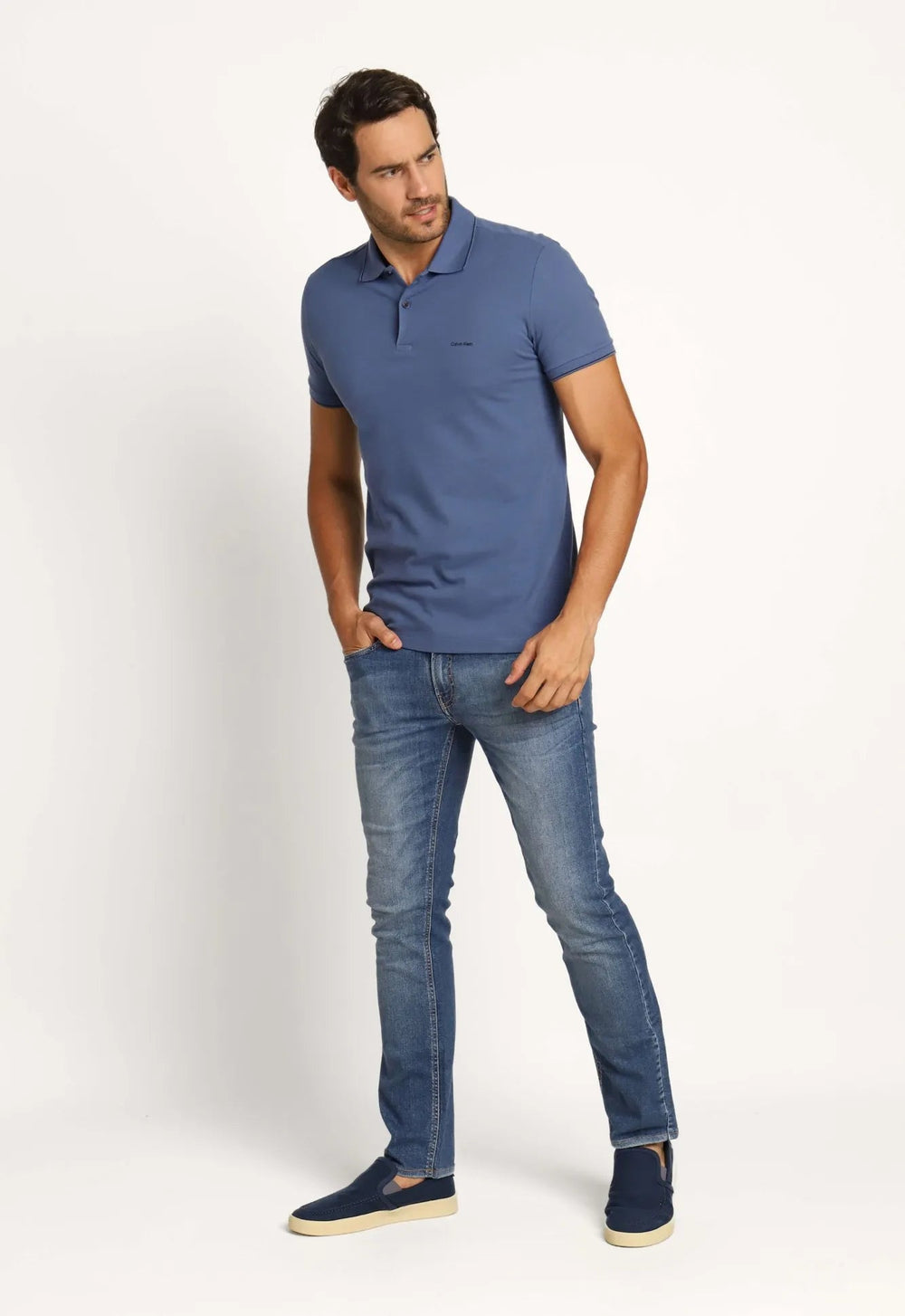 Polo Masculina Slim Fit Calvin Klein com Friso Azul - Henri Store