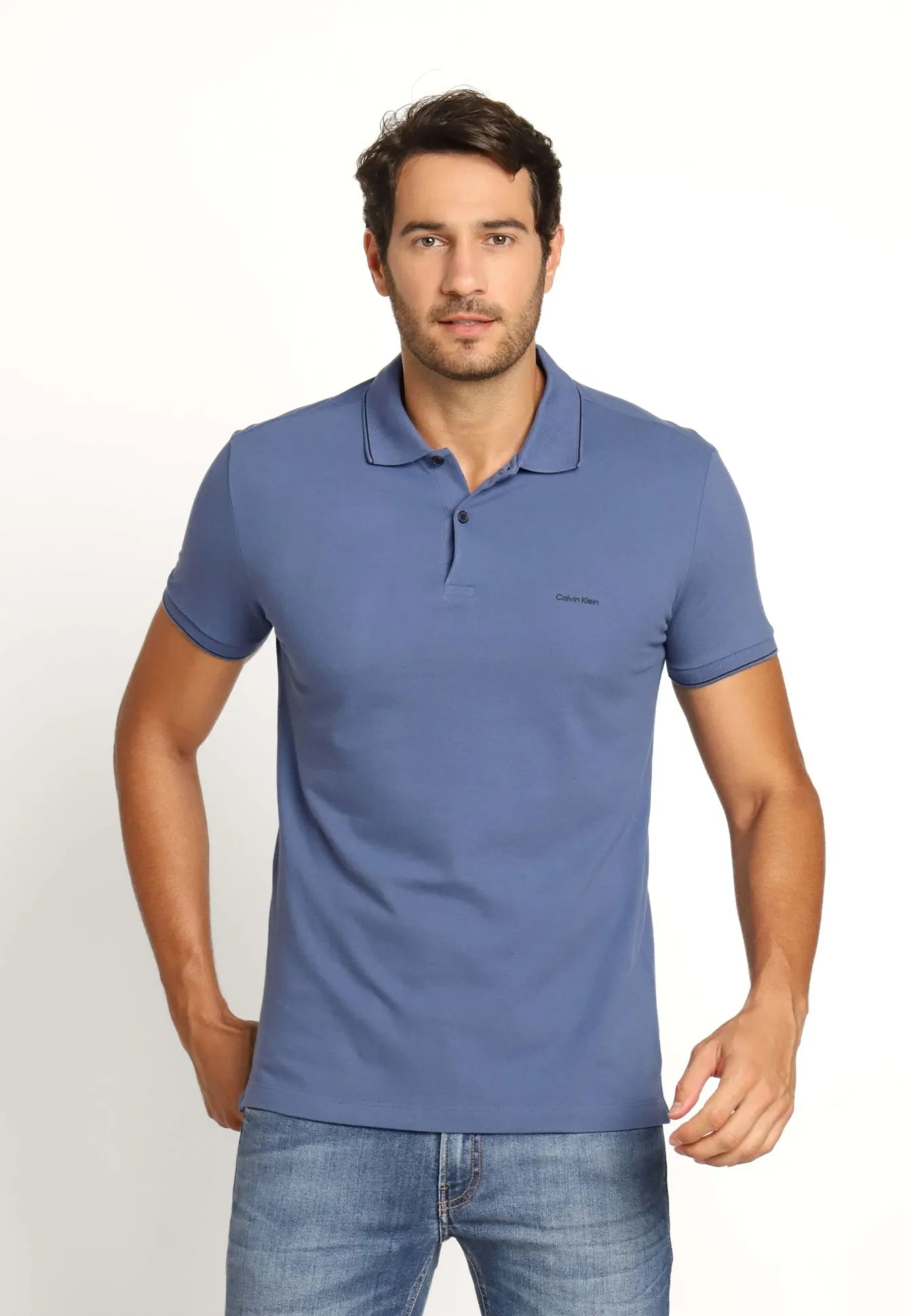 Polo Masculina Slim Fit Calvin Klein com Friso Azul - Henri Store