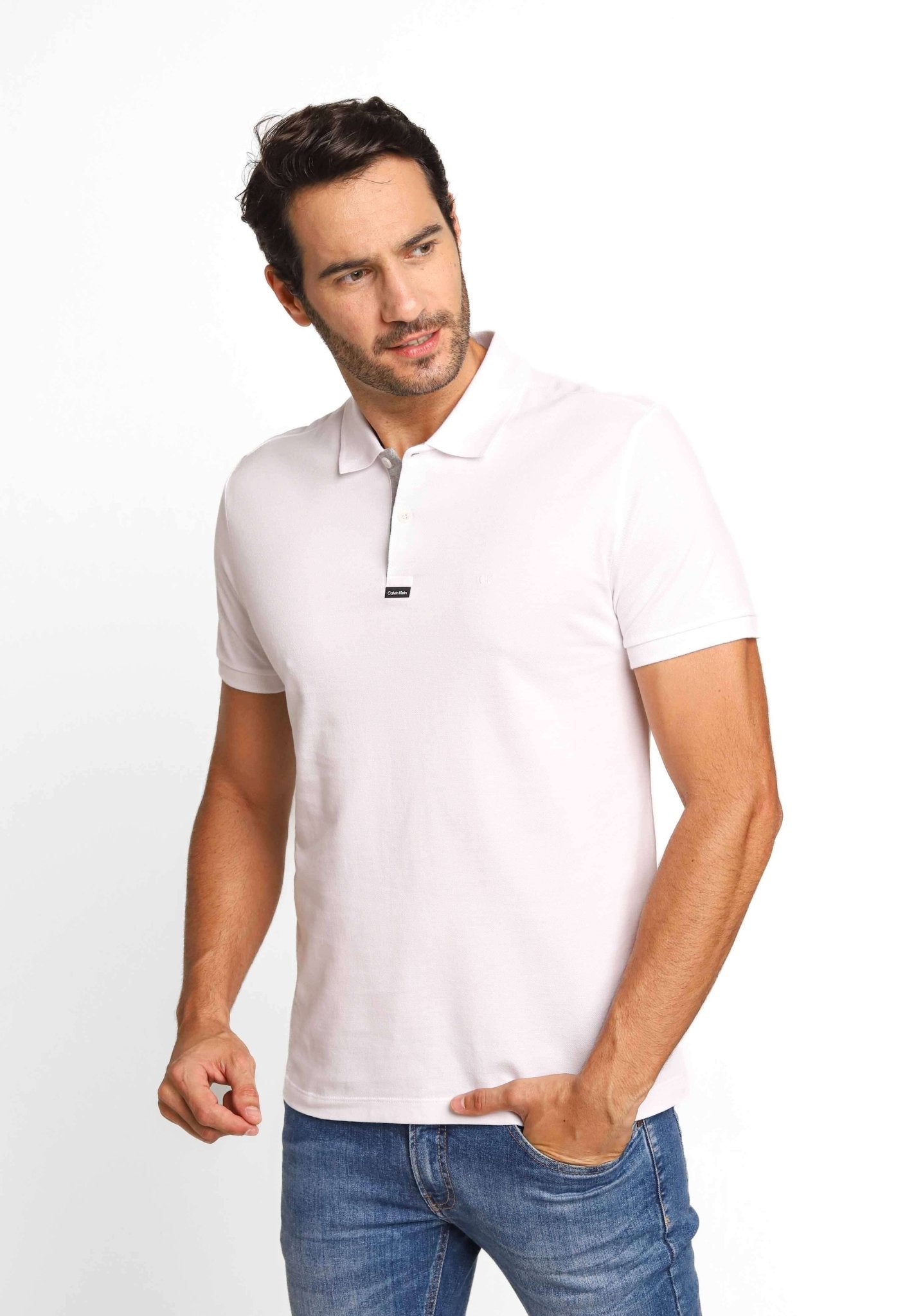 Polo Masculina Slim Fit Calvin Klein com Logo Termocolante Branco - Henri Store