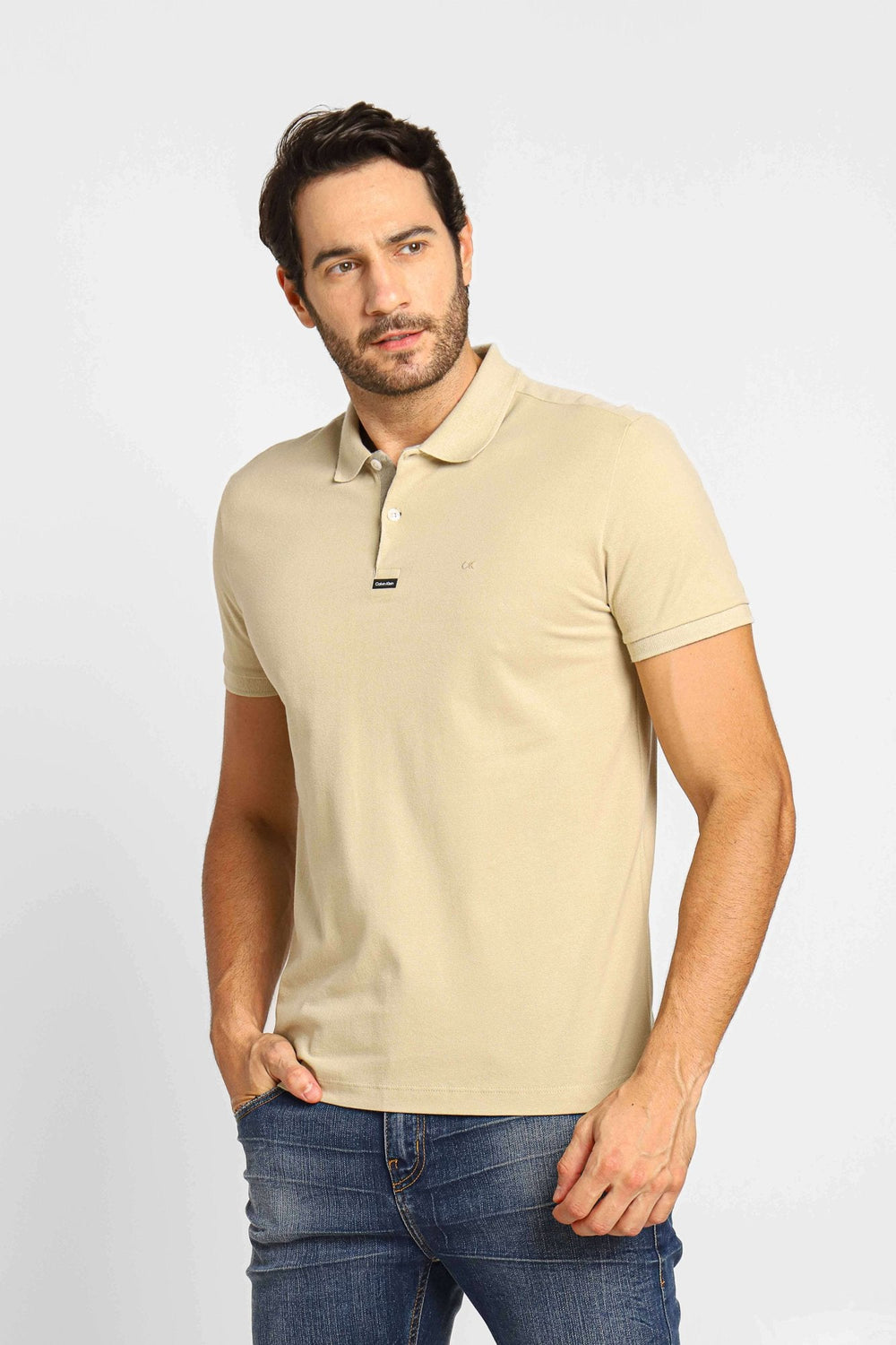 Polo Masculina Slim Fit Calvin Klein com Logo Termocolante Cáqui - Henri Store