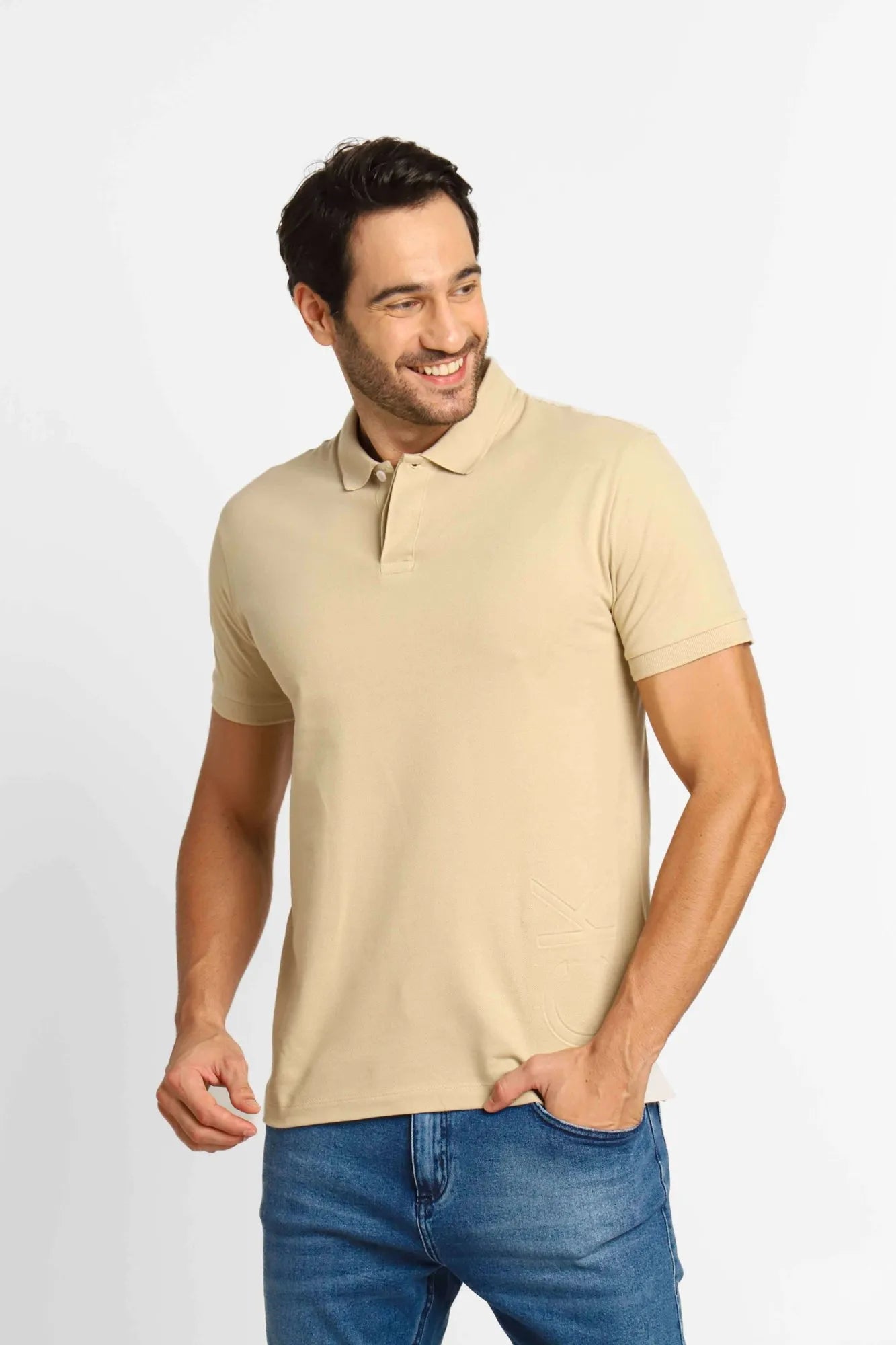 Polo Masculina Slim Fit Calvin Klein Debossed Cáqui - Henri Store