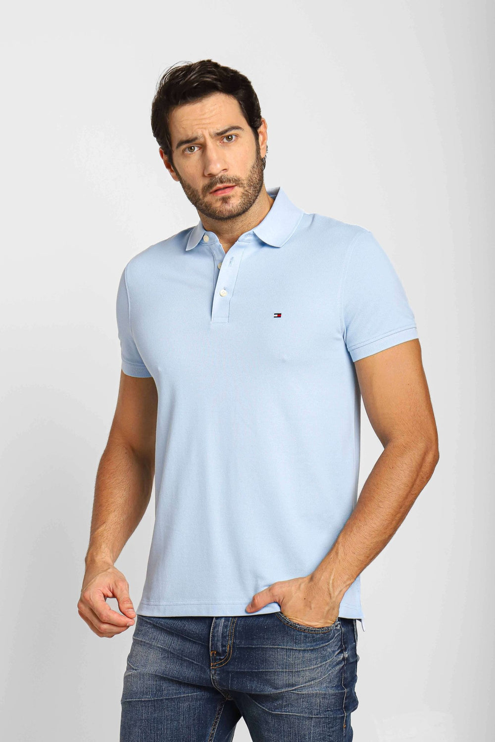 Polo Masculina Slim Fit Tommy Hilfiger Azul Claro - Henri Store