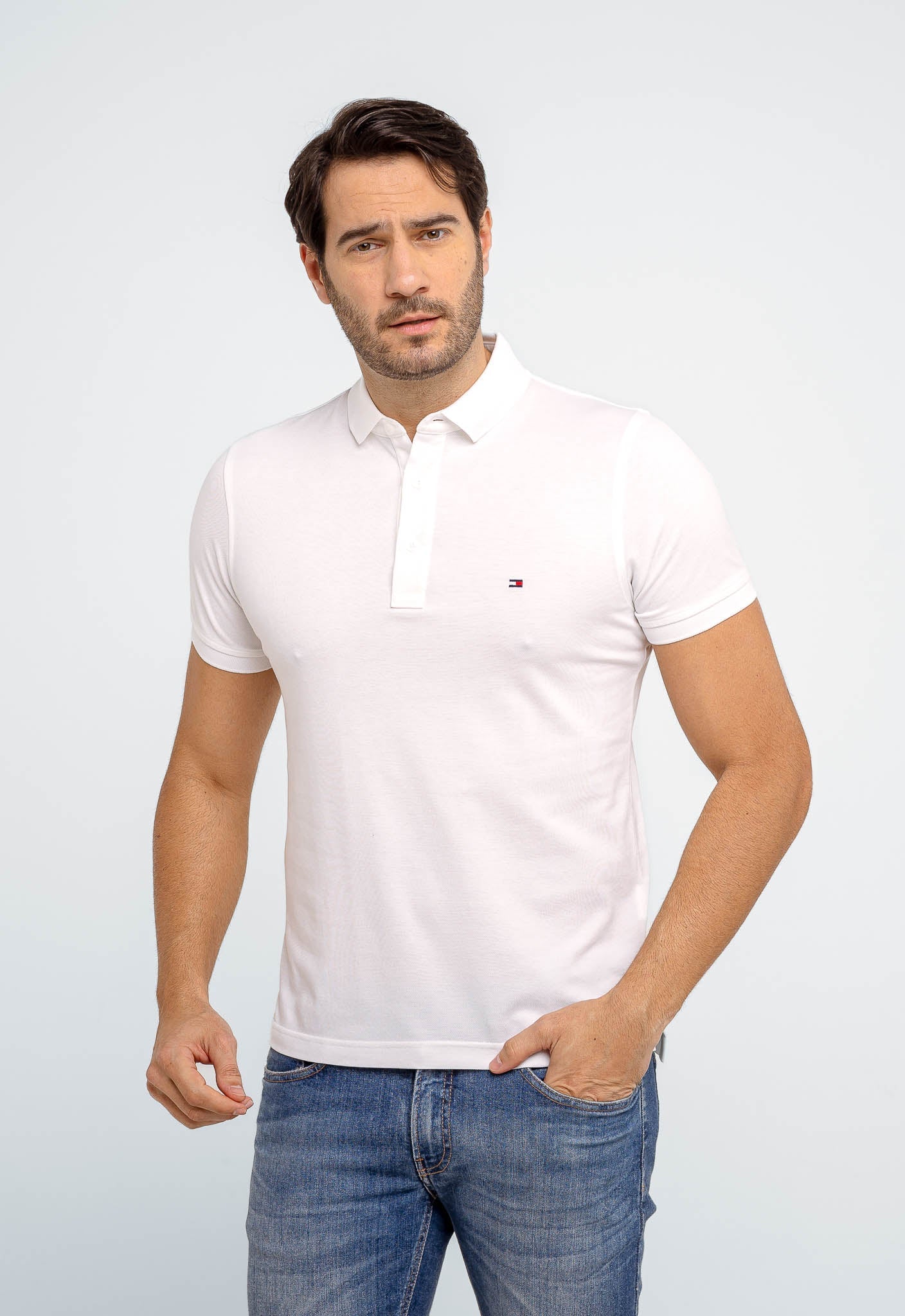 Polo Masculina Slim Fit Tommy Hilfiger Core Branco - Henri Store