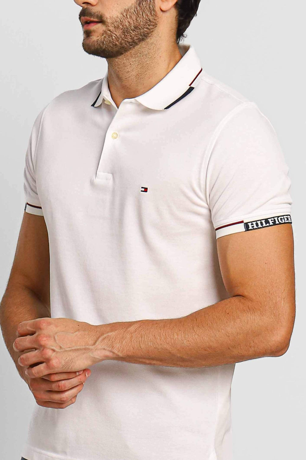 Polo Masculina Slim Fit Tommy Hilfiger Cuff Branco - Henri Store