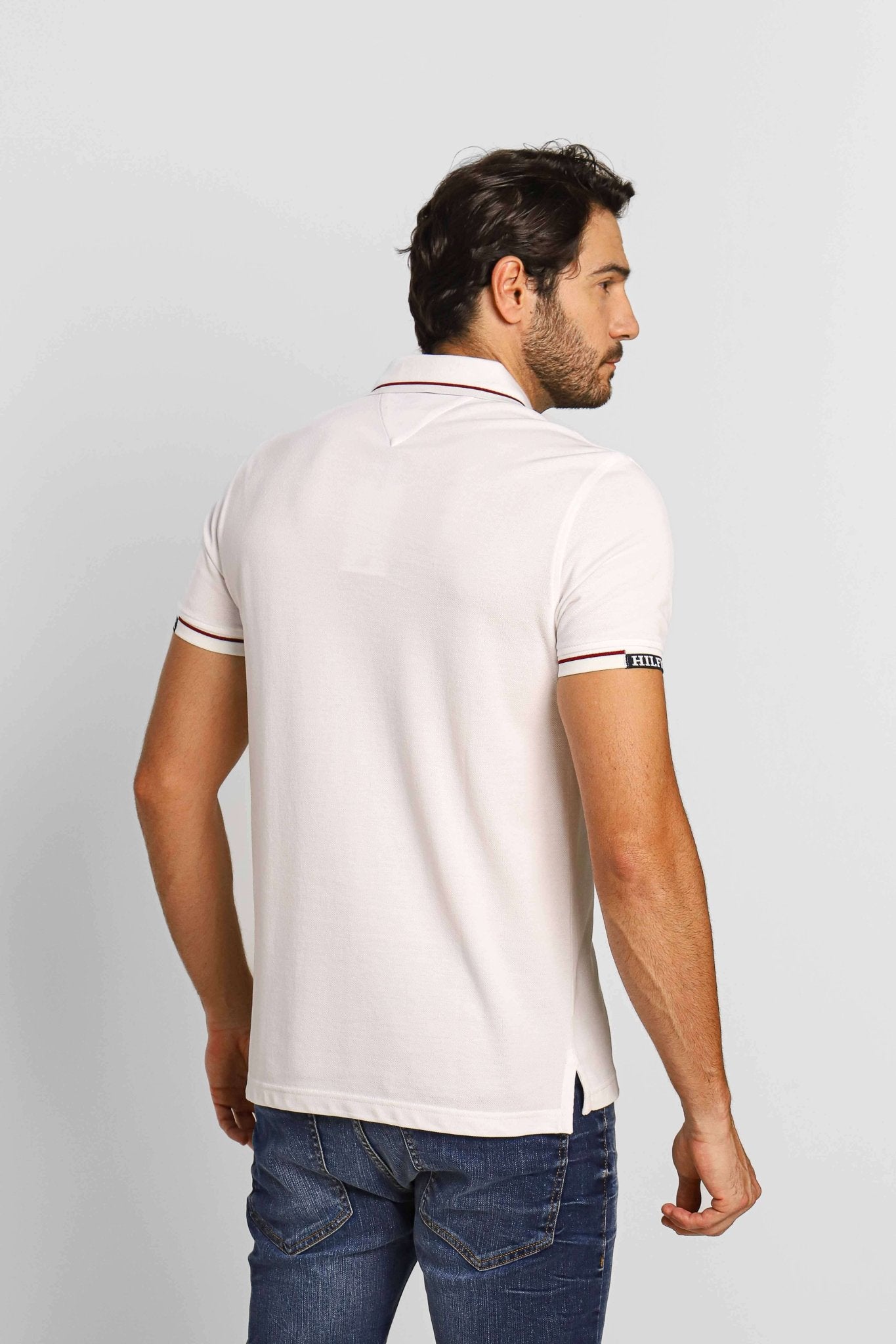 Polo Masculina Slim Fit Tommy Hilfiger Cuff Branco - Henri Store