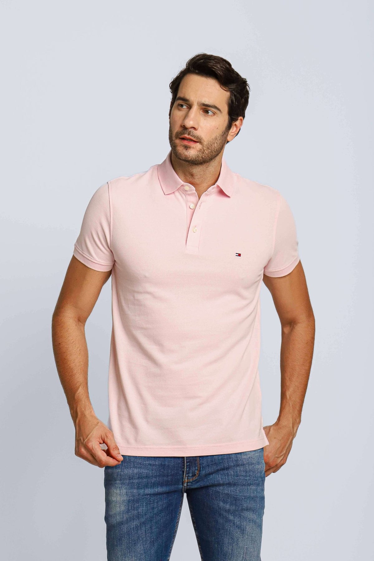 Polo Masculina Slim Fit Tommy Hilfiger Rosa Claro - Henri Store
