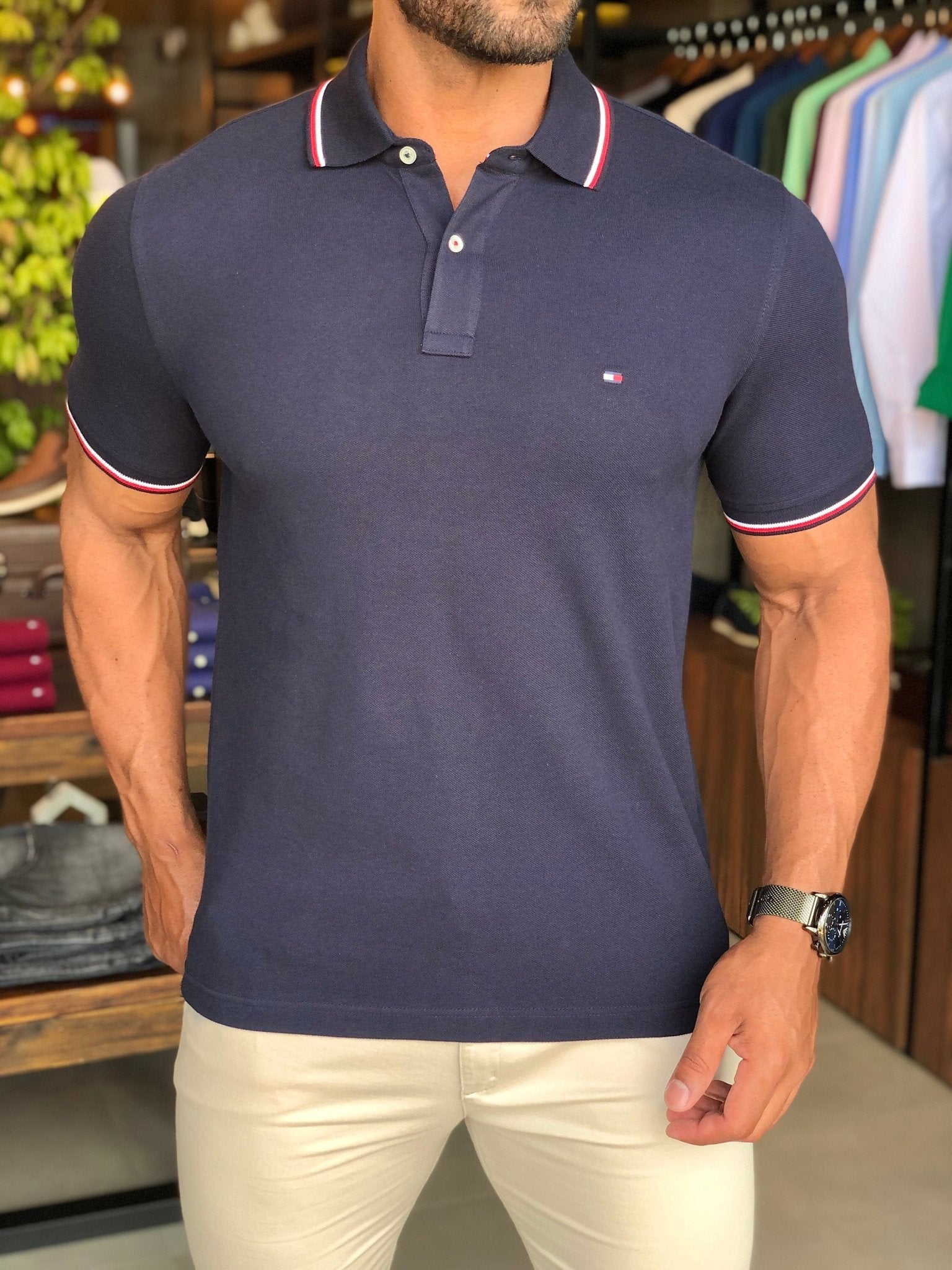Polo Masculina Slim Fit Tommy Hilfiger Tipped Marinho - Henri Store