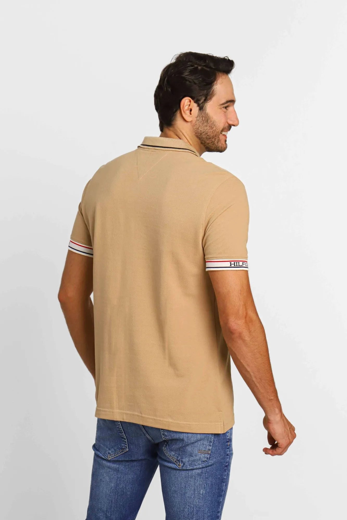 Polo Masculina Tommy Hilfiger Logo Punho Bege - Henri Store