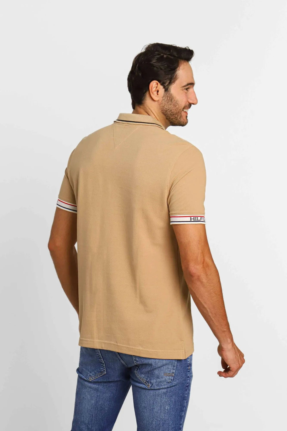Polo Masculina Tommy Hilfiger Logo Punho Bege - Henri Store