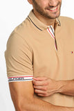 Polo Masculina Tommy Hilfiger Logo Punho Bege - Henri Store