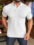 Polo Masculina Tommy Hilfiger Regular Fit 1985 Cinza Claro - Henri Store