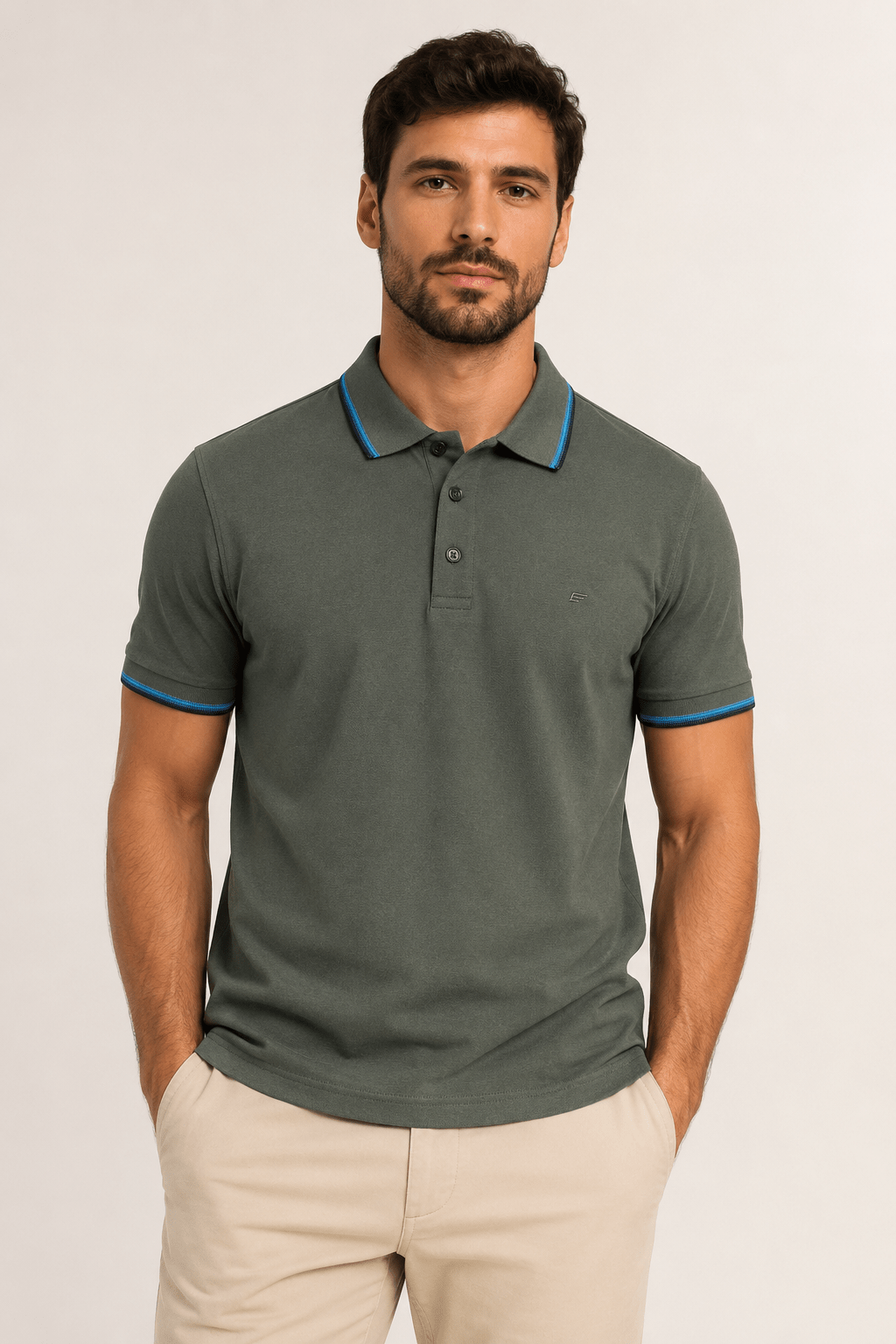Polo Piquet Classic Ellus Verde Militar Gola - Henri Store