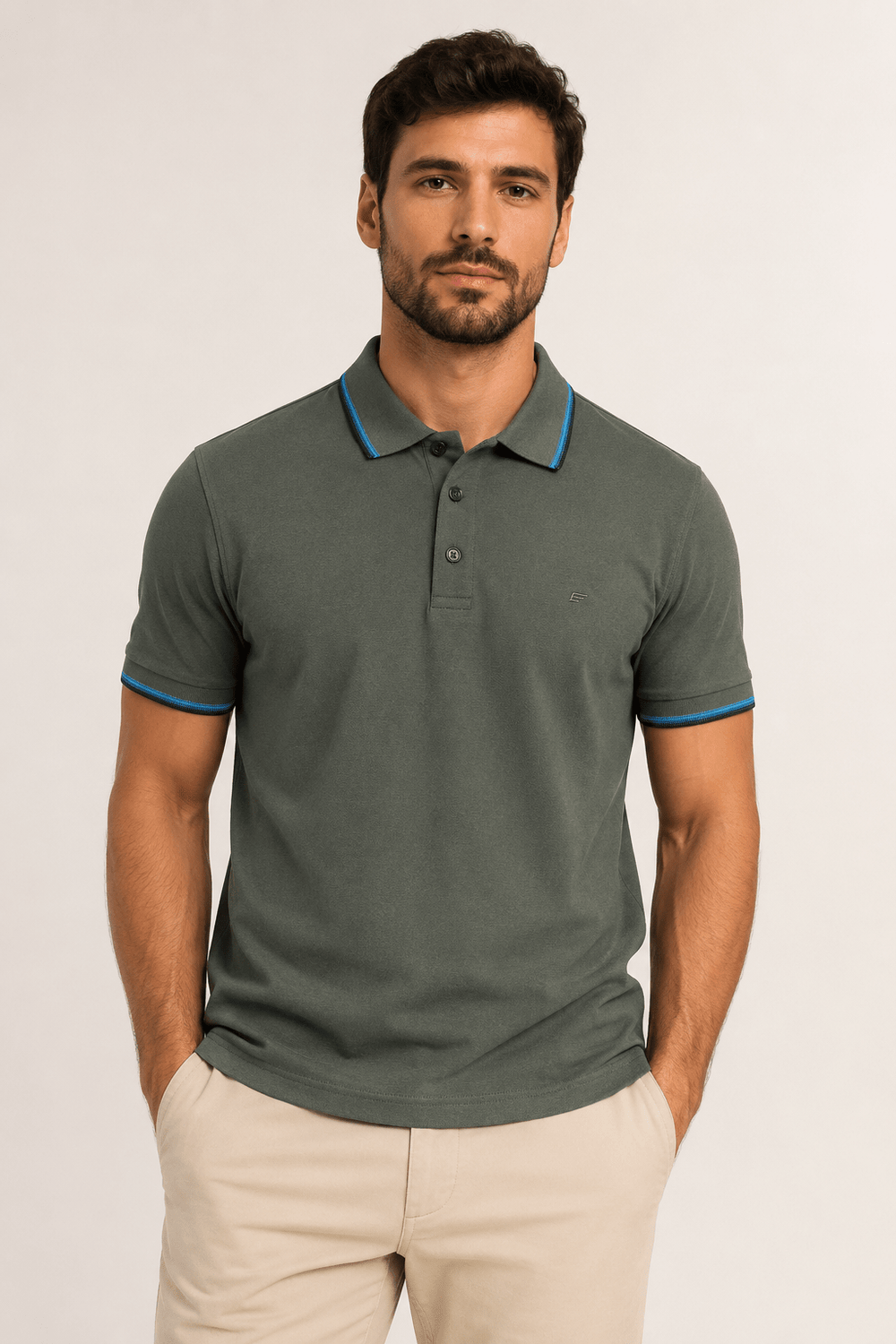 Polo Piquet Classic Ellus Verde Militar Gola - Henri Store