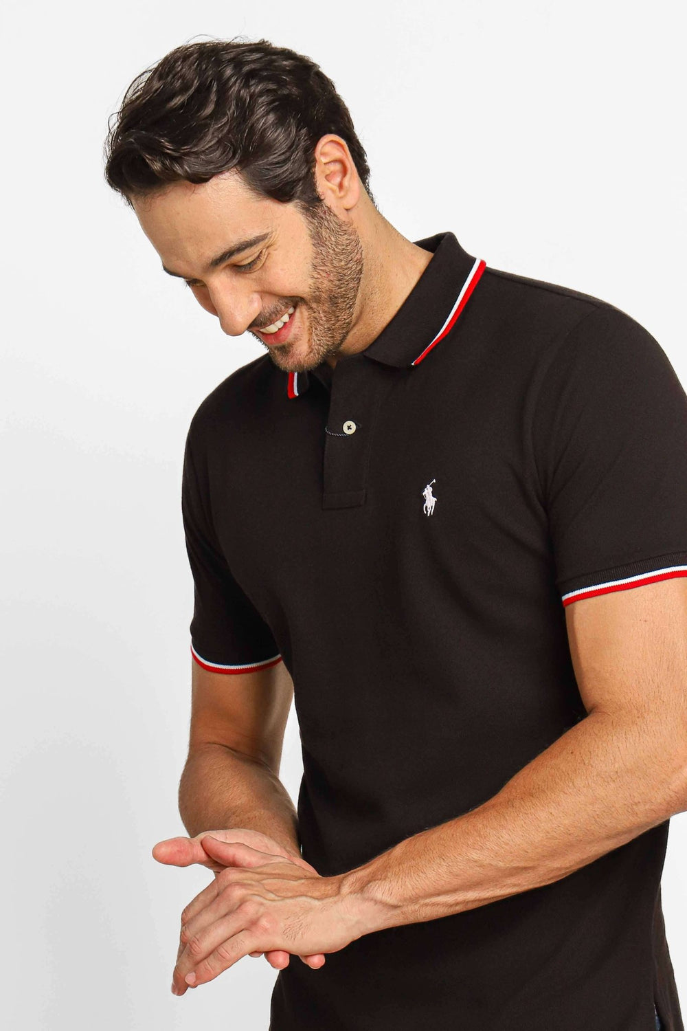 Polo RL Preta Friso Gola Small Poney Branco - Sale - Henri Store