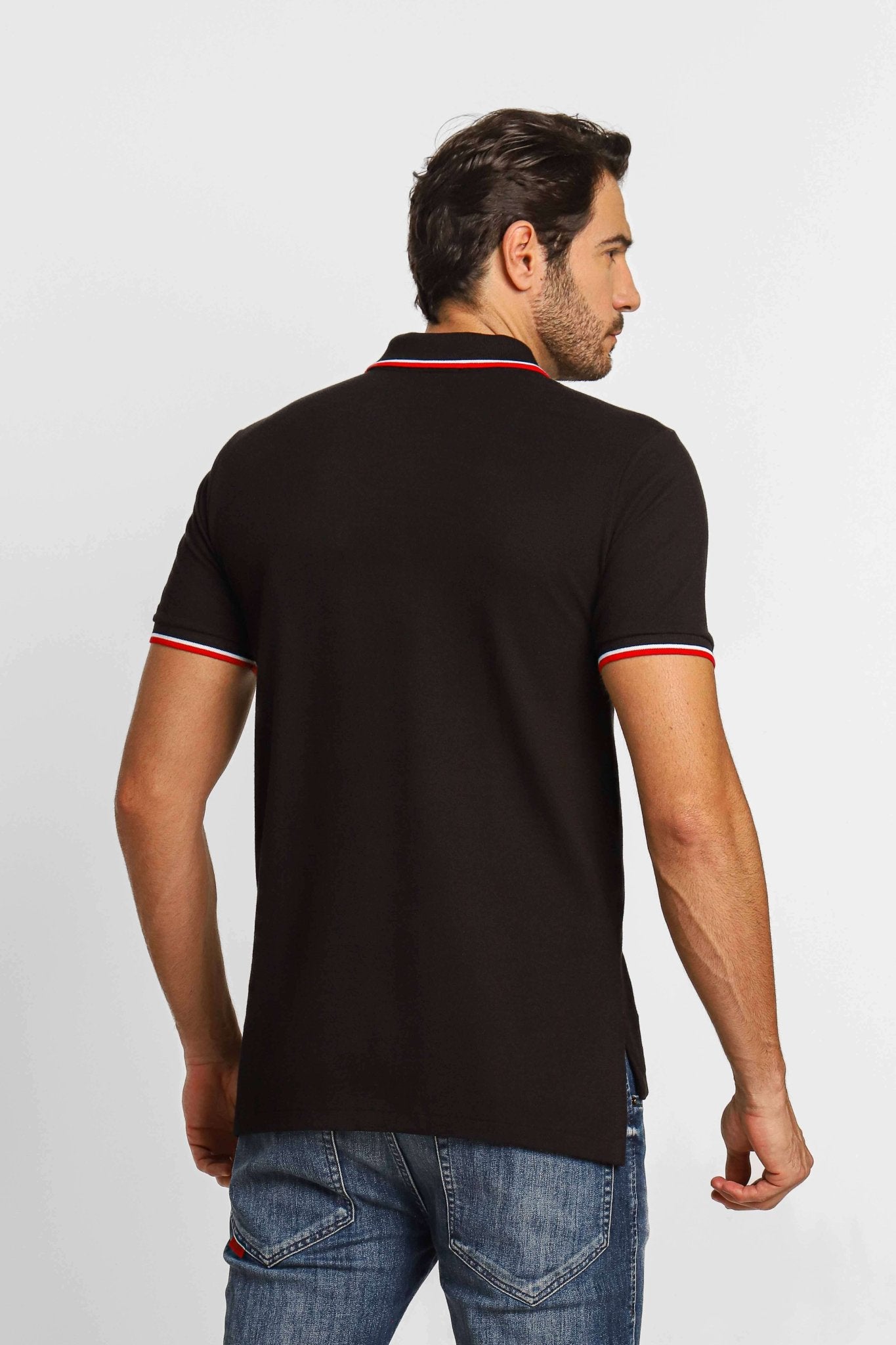 Polo RL Preta Friso Gola Small Poney Branco - Sale - Henri Store