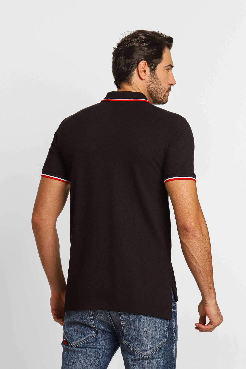 Polo RL Preta Friso Gola Small Poney Branco - Sale - Henri Store