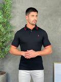 Polo RL Preta Frisos Small Ponei Vermelho - Henri Store
