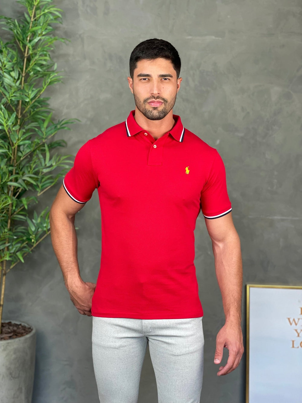 Polo RL Vermelha com Frisos e Small Poney Amarelo - Henri Store