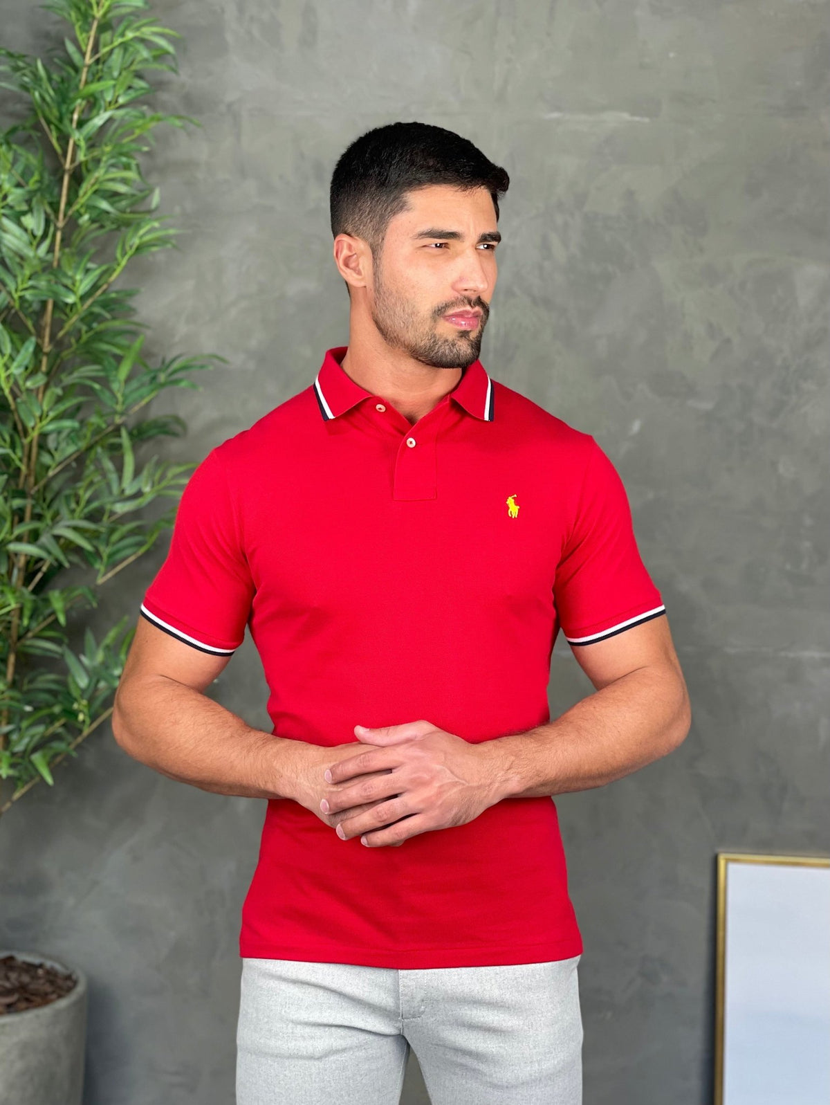 Polo RL Vermelha com Frisos e Small Poney Amarelo - Henri Store