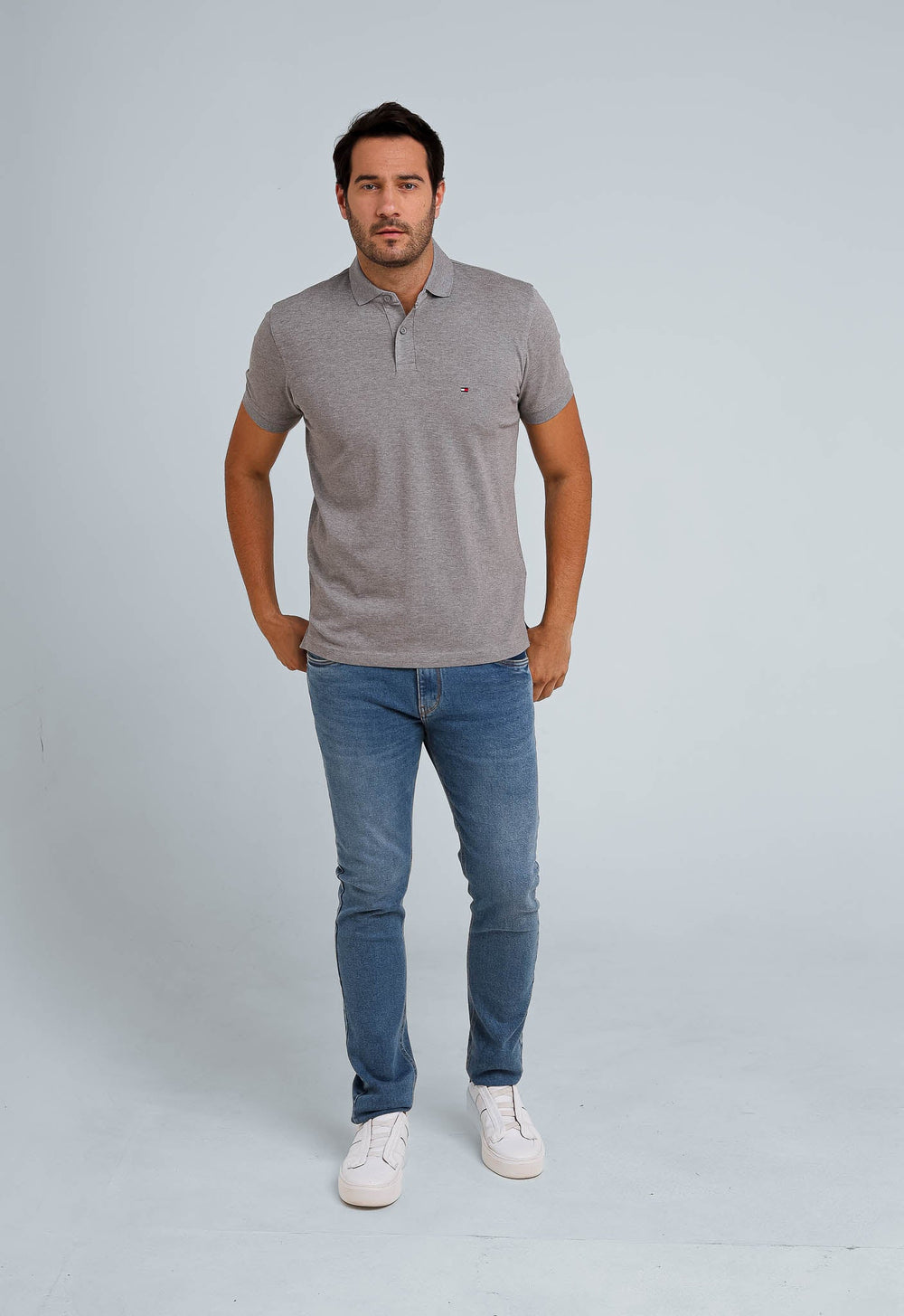 Polo Tommy Hilfiger Regular Fit Cinza - Henri Store